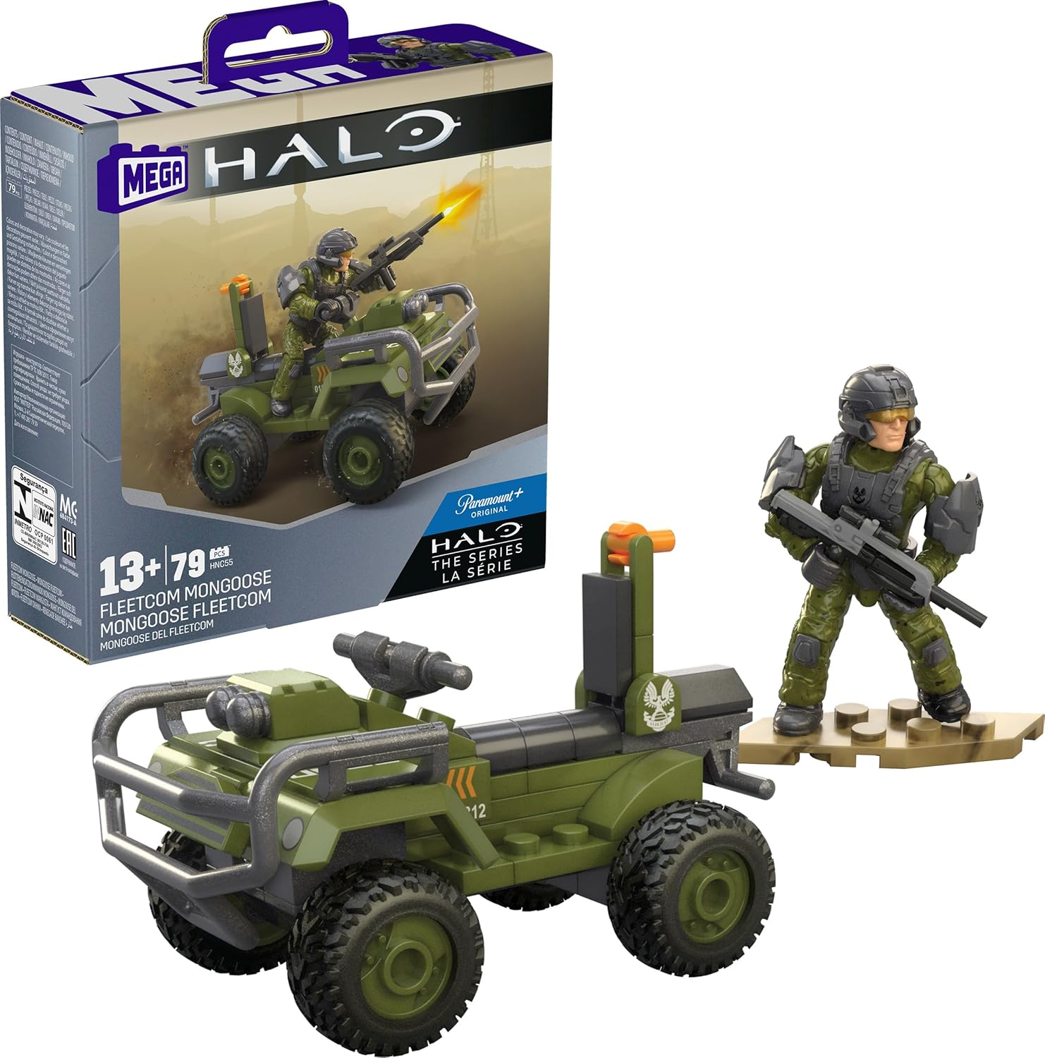 MEGA Halo Building Toy Set, FLEETCOM Mongoose ATV Vehicle with 79 Pieces, 2 Poseable Micro Action Figures and Accessories image number 1