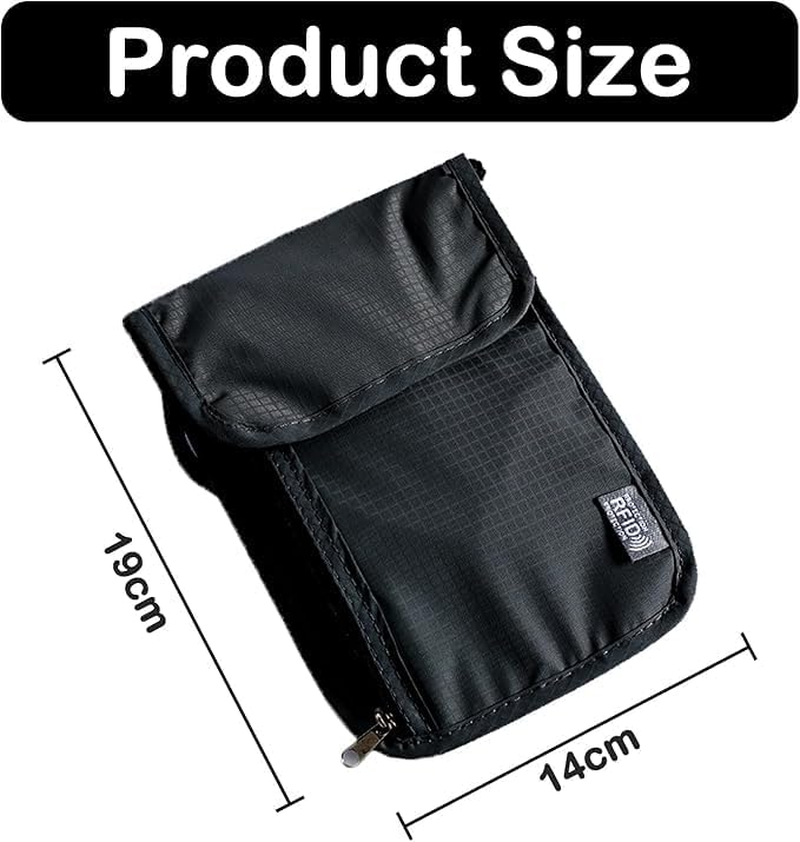 Neck Wallet Travel Neck Pouch, Passport Holder Travel Wallet RFID Blocking Passport Bag Men Women Children, Waterproof Travel Document Wallet Organiser, Adjustable Phone Bag for Card Key-Black image number 3