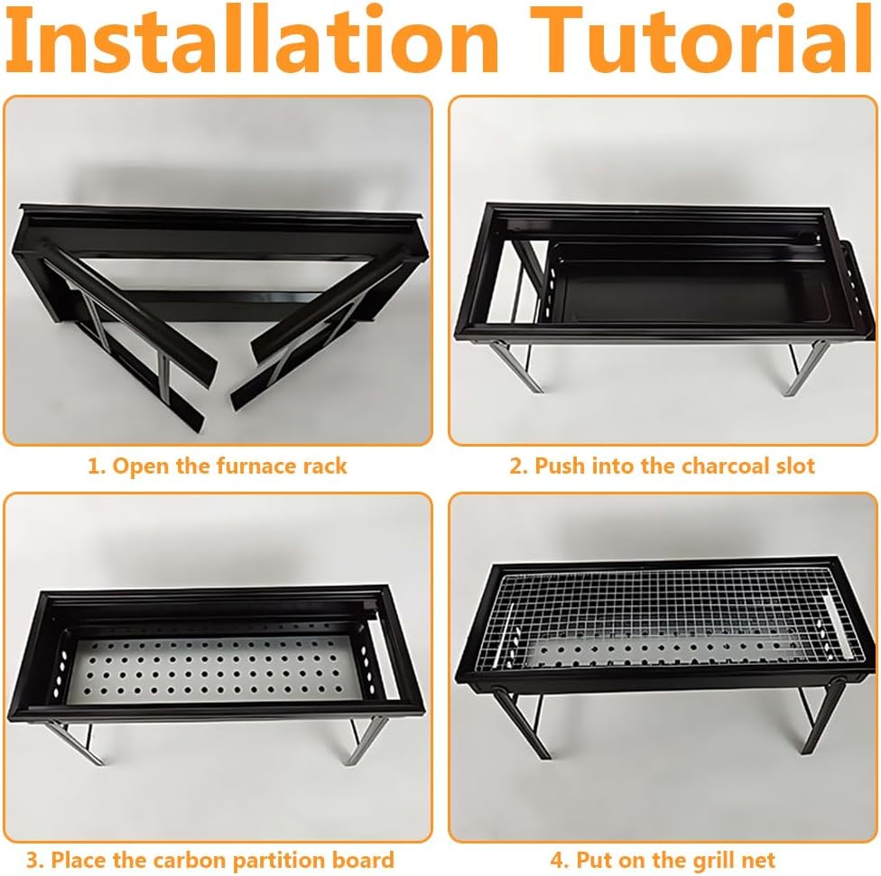 Ultra-Thin Foldable Charcoal Grill, Camping Roast Stand, Heat-Resistant Collapsible Barbecue, for Bivouac, Picnics, or Backyard Barbecues (60 X 22 X 34 CM) image number 6