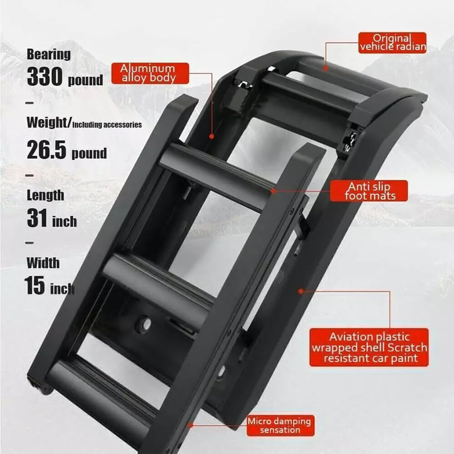 TINIANHHCT Ladder Side Window Roof Step Ladder Compatible with LR Defender 110 2020-2025 Side Roof Rack Side Access OE Style （All MATT Black） image number 4