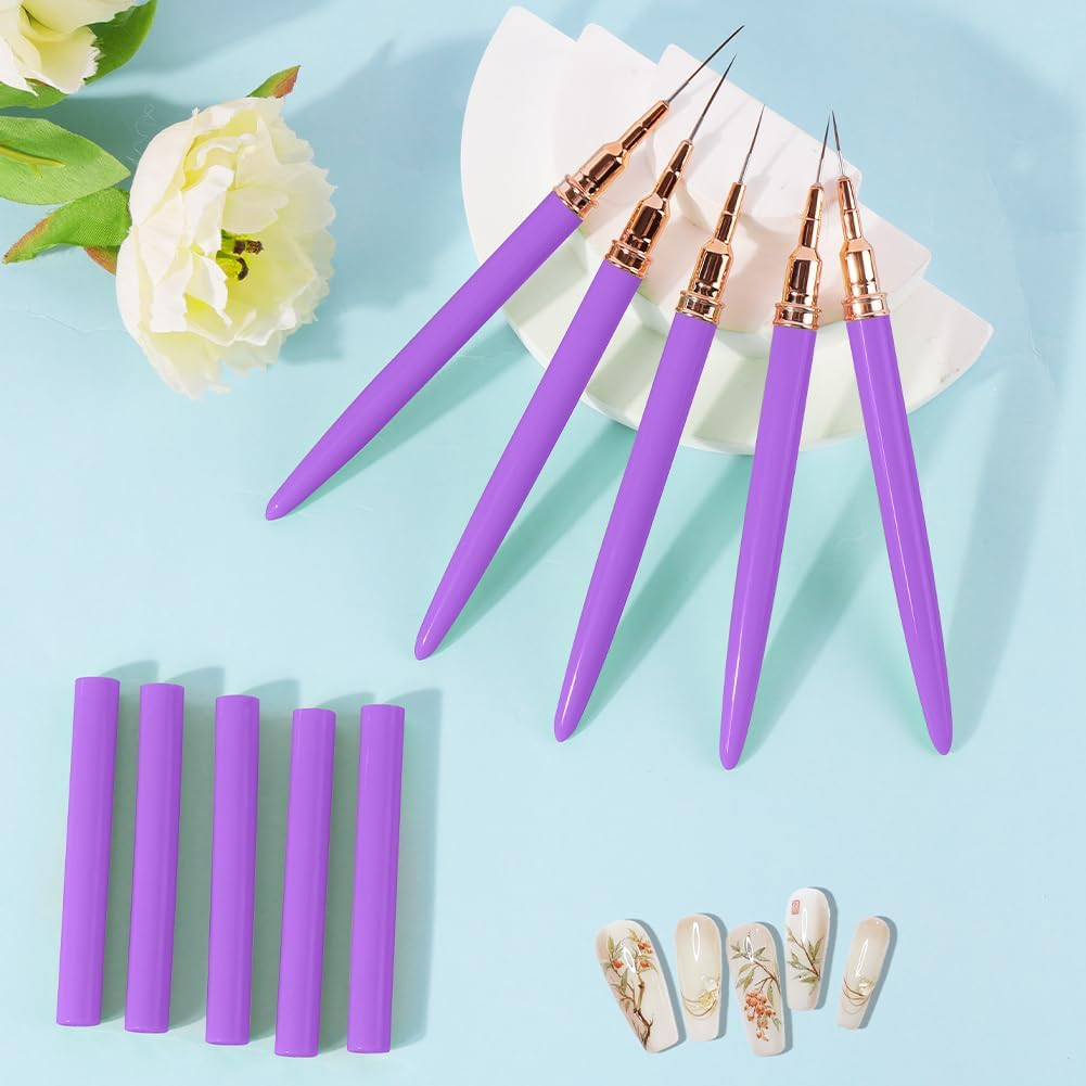 AYBUY Nail Brush Set, 5 Pieces Fineliner Brushes for Nails, Nail Art Brush, Nail Design Nail Art Brush Set for Long Lines, Thin Details, Fine Drawing Sizes 7/9/11/15/25 Mm (Purple) image number 6