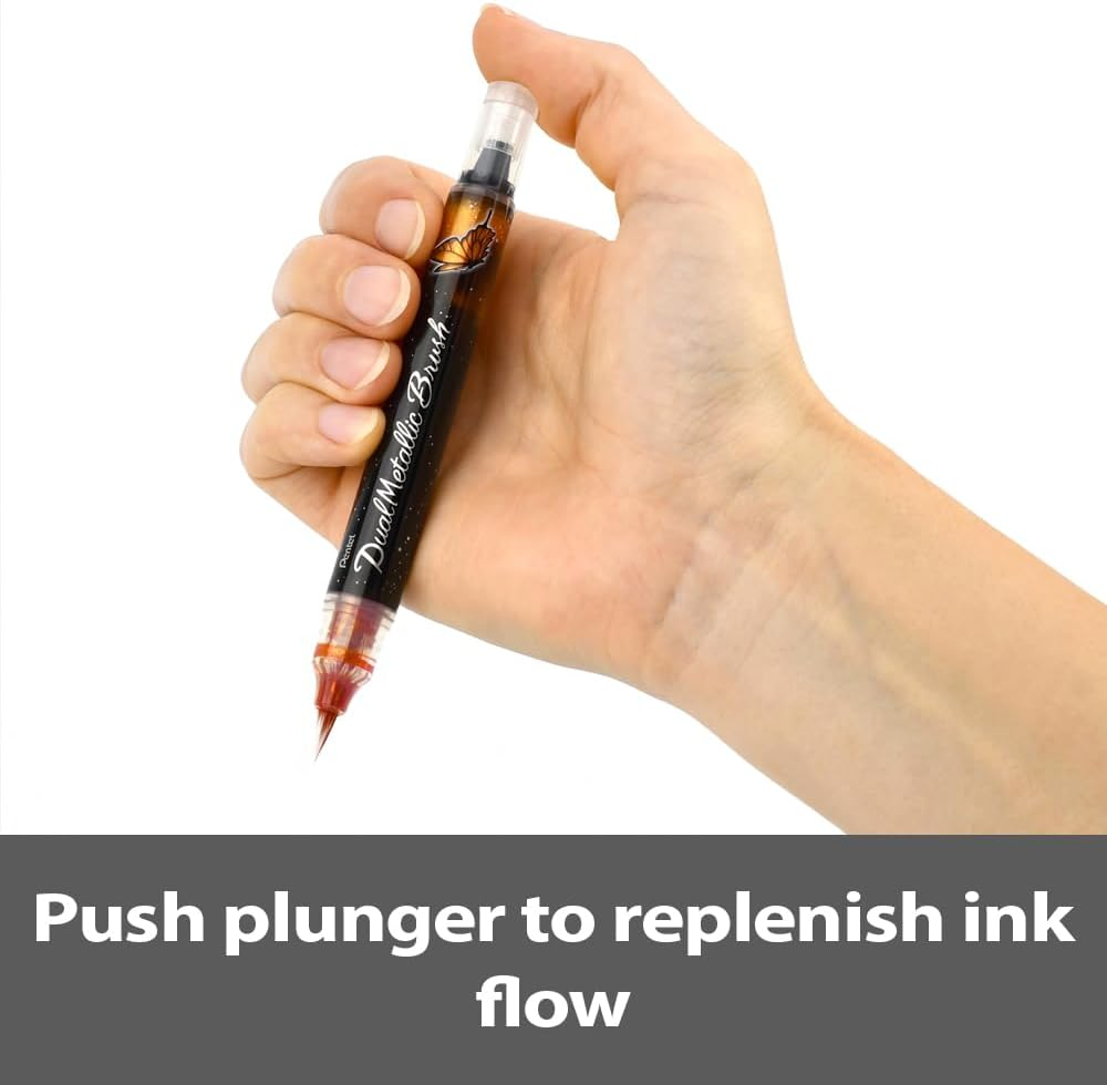 Pentel Arts Dual Metallic Brush Pen Hangsell Blue + Metallic Green, Pack of One (XGFH-DC) - Blue image number 4