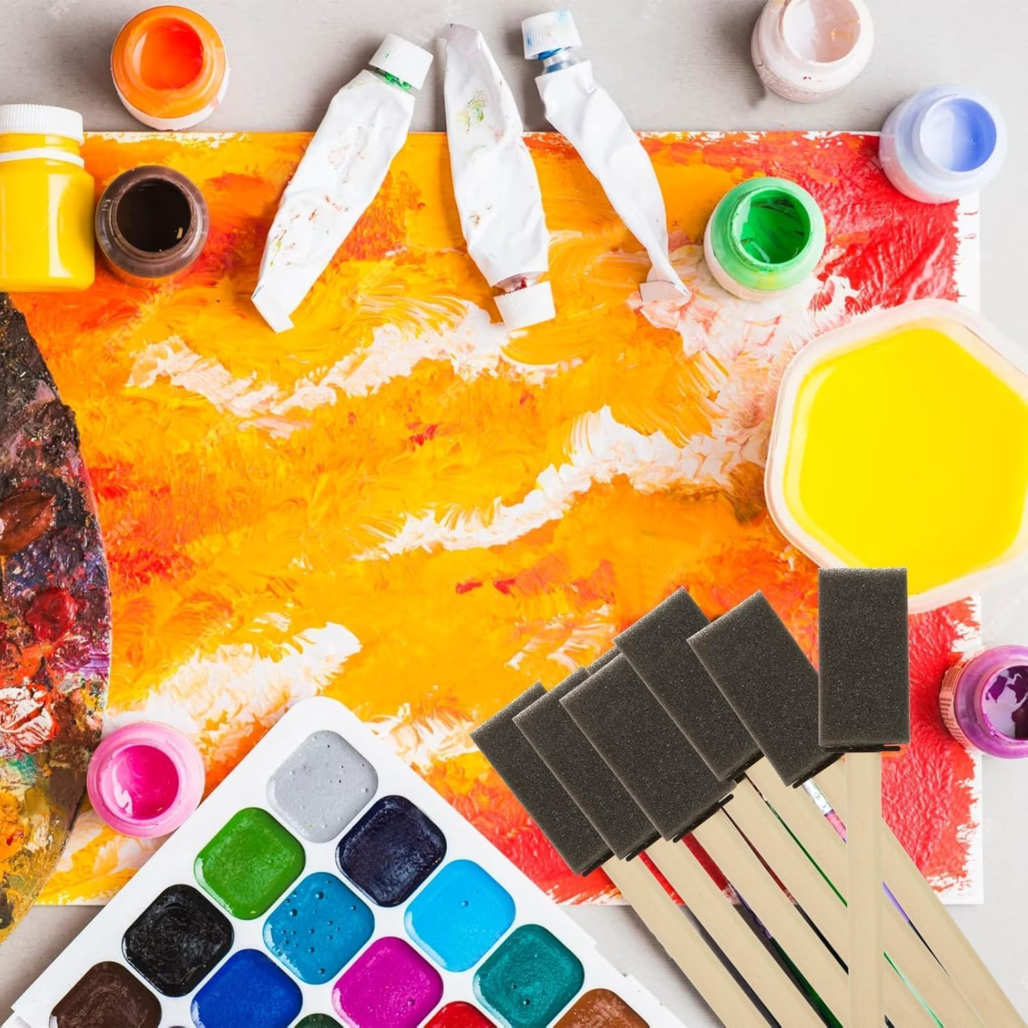 Wood Handle Sponge Paint Brushes,8Pcs Foam Sponge Wood Handle Paint Brushes,Foam Paint Brushes Black Sponge Brushes Wood Handle Foam Brushes,Wood Handle Sponge Paint Brushes Foam Brushes for Painting image number 3