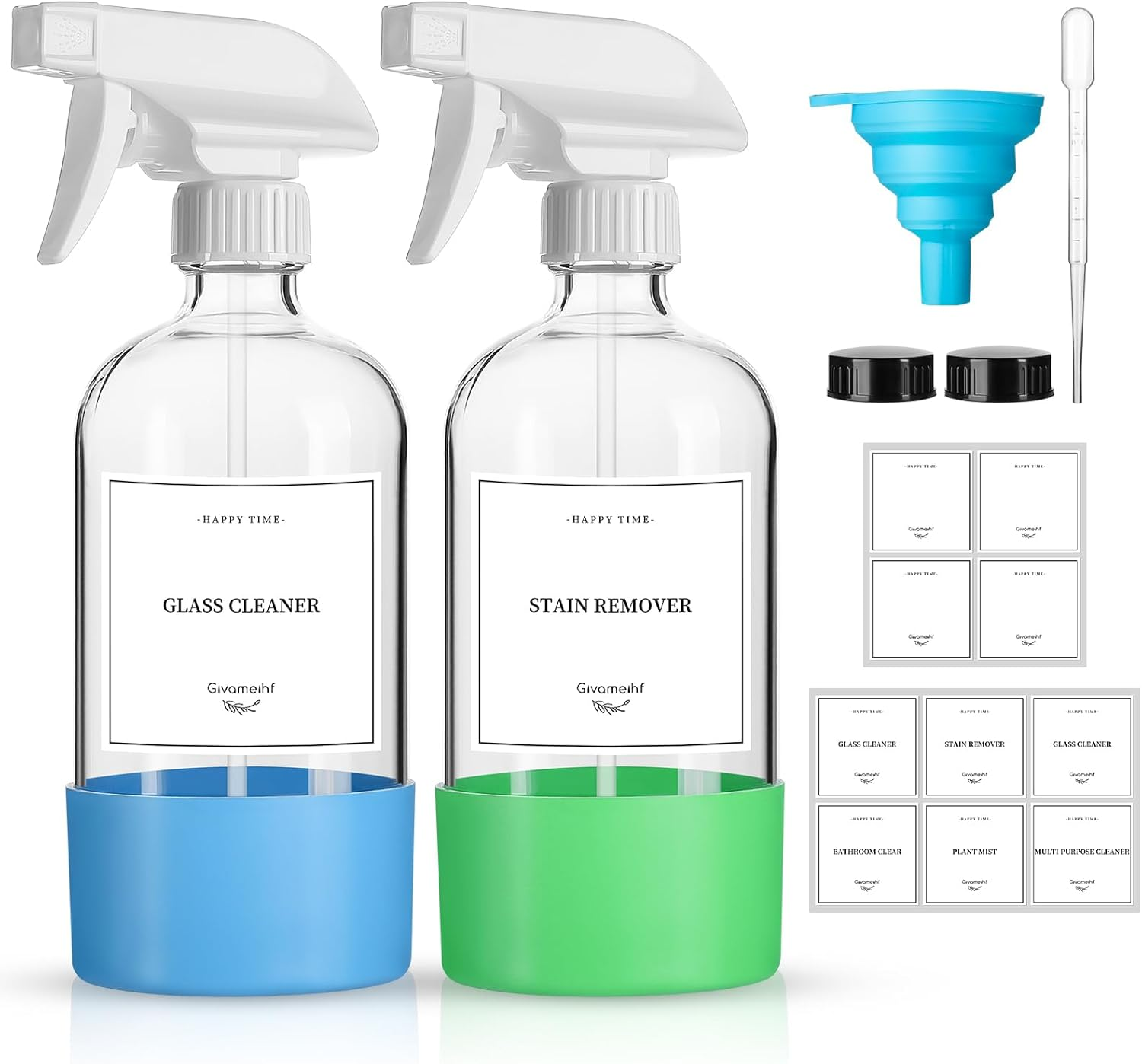 GIVAMEIHF 2 Pack Glass Spray Bottles with Silicone Sleeve,16Oz Clear Glass Spray Bottles Refillable Empty Bottle with Adjustable Nozzle,Spray Bottle for Essential Oils,Cleaning Solutions,Pets,Hair image number 4