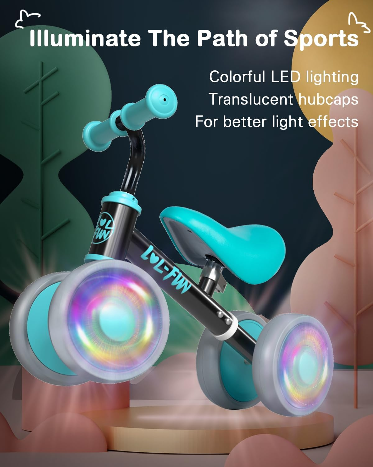 LOL-FUN Baby Balance Bike for 1 Year Old Boys Girls Toy Birthday Gift, Colorful Lighting Balance Bike for Toddlers 12 18 Months with 4 LED Wheels & Adjustable Seat image number 3
