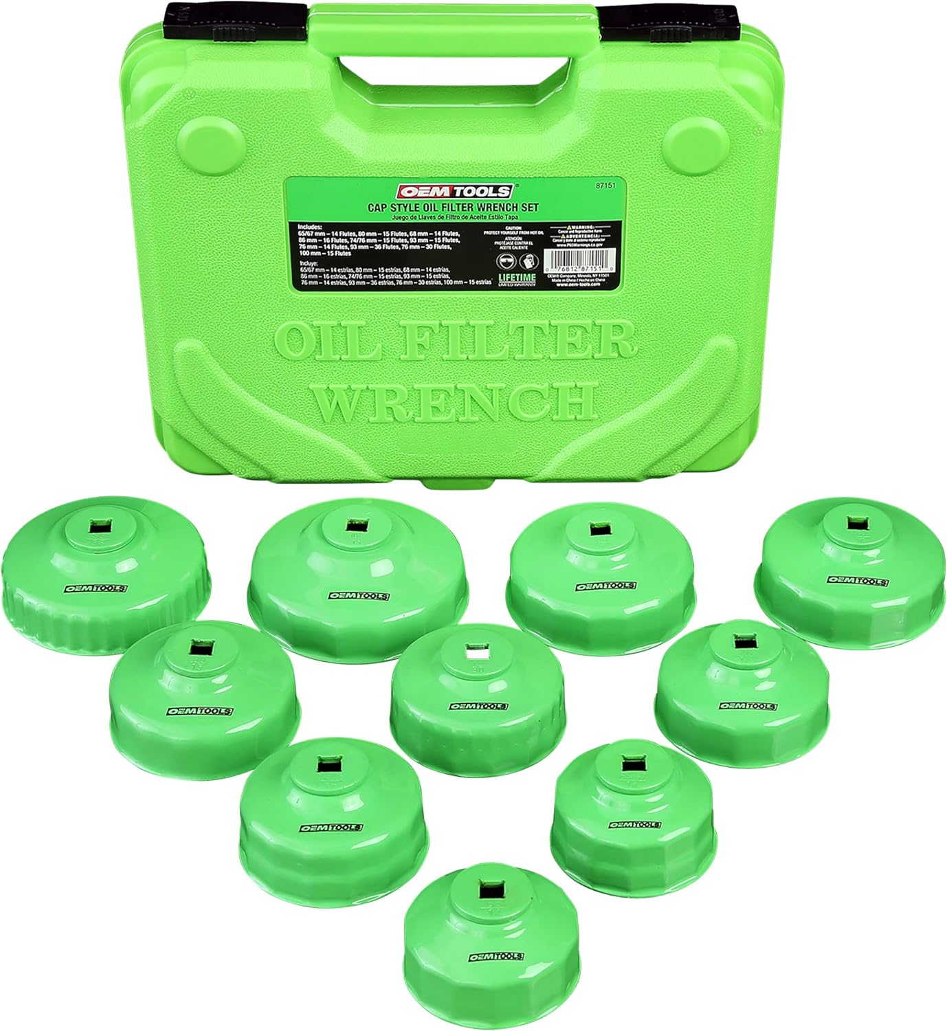 OEMTOOLS 87151 10 Piece Metric Cap Wrench Set, Green Filter Cap Oil Filter Wrench, Oil Filter Wrench Set, Oil Filter Removal, Oil Filter Socket Set image number 1
