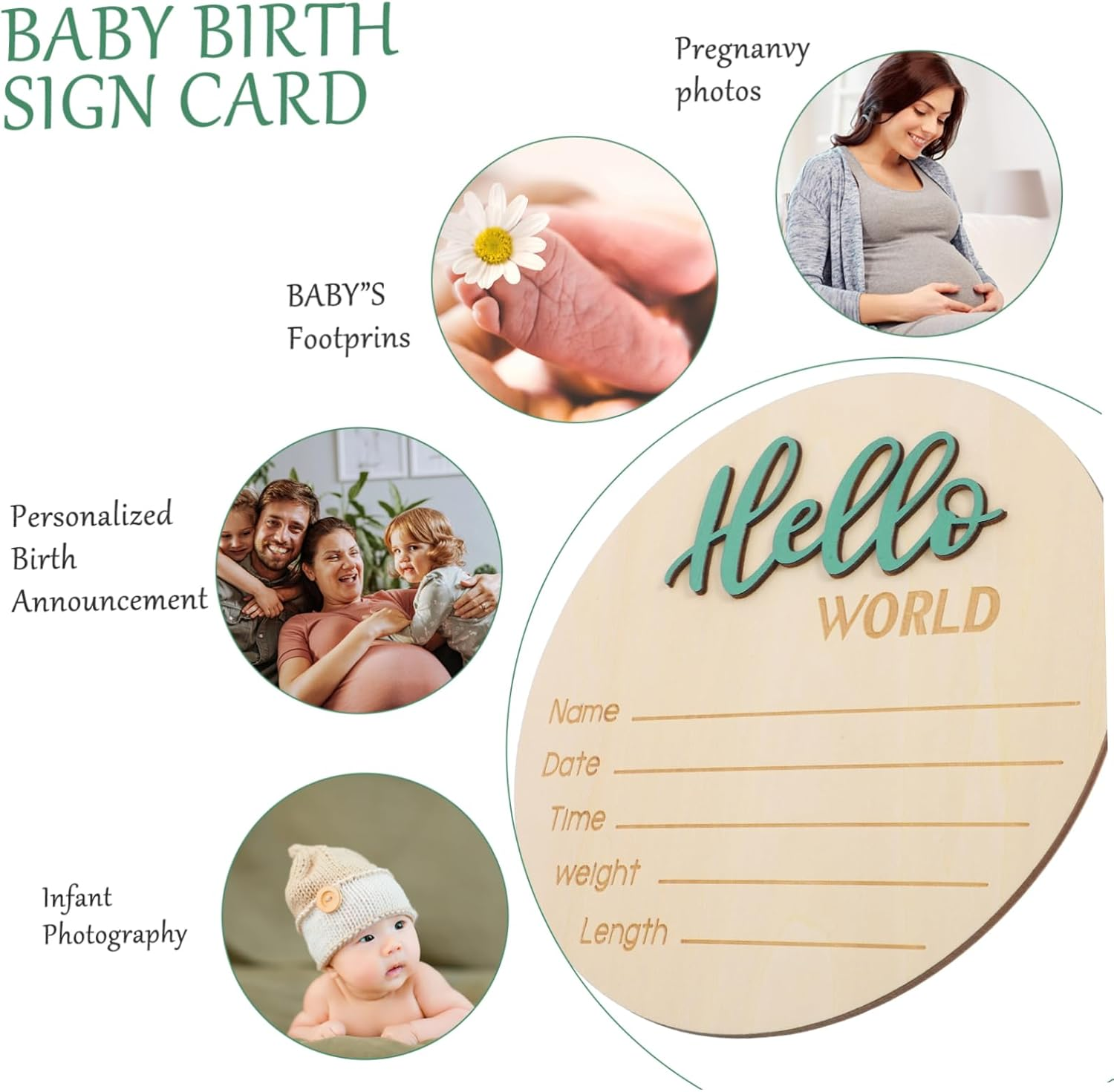 Wooden Birth Announcement Sign for Newborn round Name Announcement Photography Durable Sign for Shower and Nursery Decor image number 4