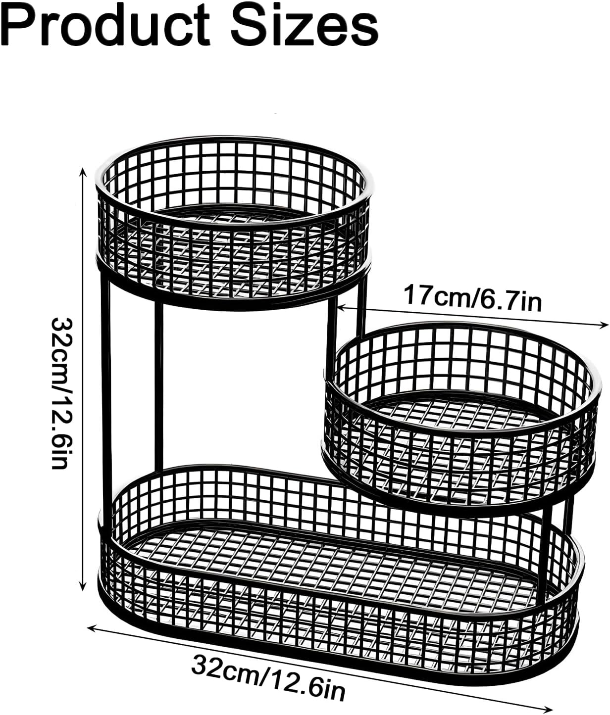 Fruit Basket, 3 Tier Countertop Metal Storage Basket,Layered Fruit Stand for Snacks,Kitchen Countertop,Food Storage Room,Fruits,Coffee,Pasta, Bathroom (Black) image number 4