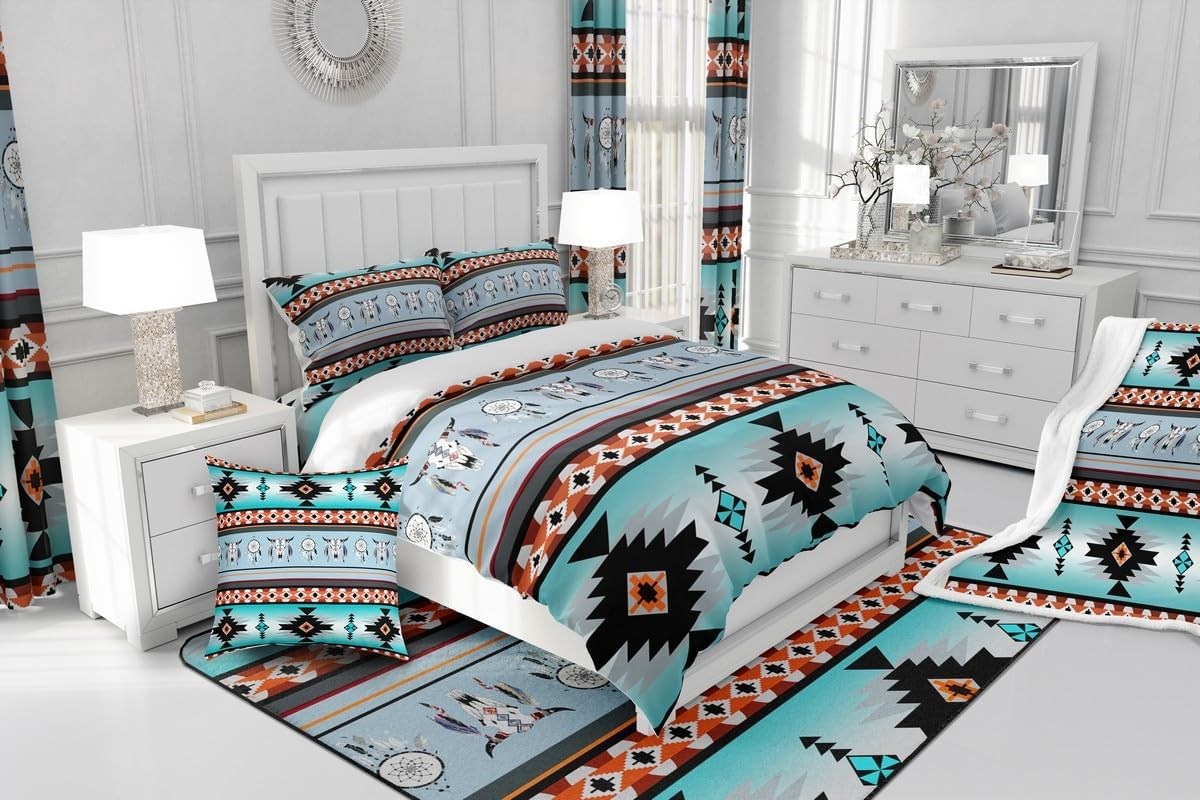 Erosebridal Western Boho Duvet Cover Full,Highland Cow Dream Catcher Comforter Cover Southwestern Bedding Set,Ethnic Tribal Arrow Aztec Bed Set Retro Vintage Exotic Bull Cattle Bohemian Decor