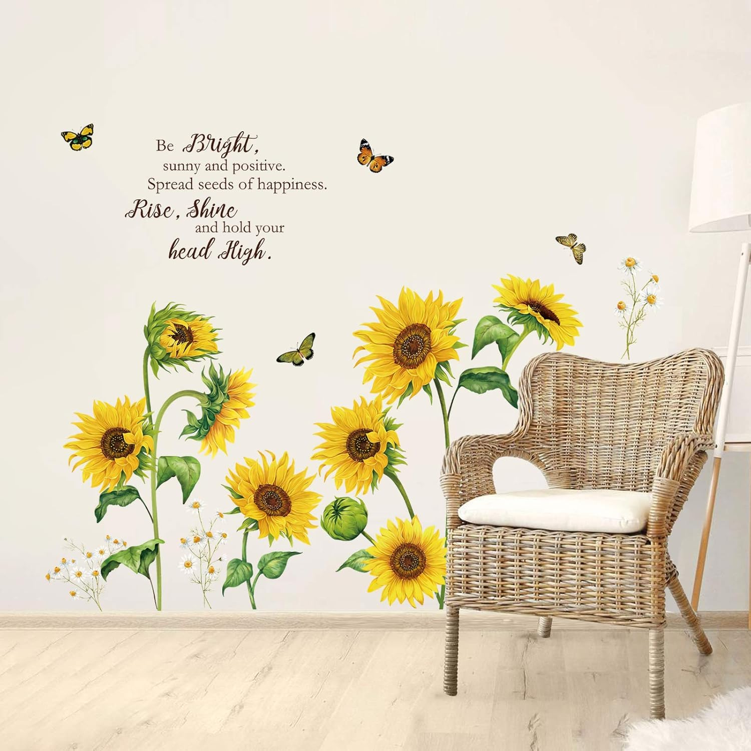 Decalmile Sunflower Wall Decals Garden Flowers Butterfly Wall Stickers Bedroom Living Room TV Wall Art Decor image number 3