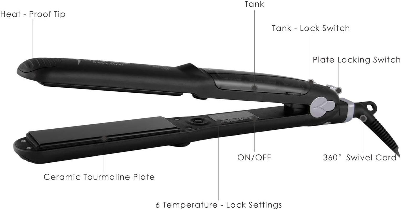 Ausale Steam Straighteners for Hair, Professional Salon Ceramic Tourmaline Vapor Flat Iron, Dual Voltage 2 in 1 Straightening Curling, LED Display with Adjustable Temp (AU Plug) image number 4