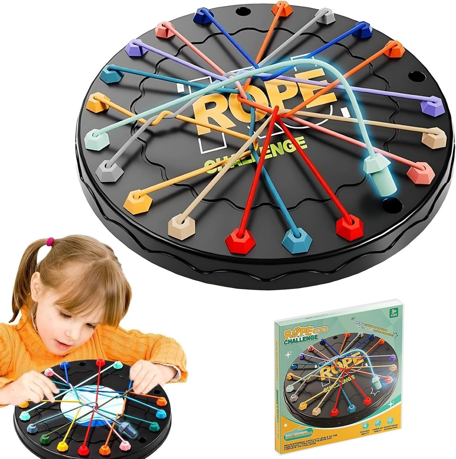 Rope Untangling Puzzle Game, Mini Travel Size Educational Strategy Board Game for Kids & Adults, Family Travel Party Games with Multi-Level Challenges image number 5