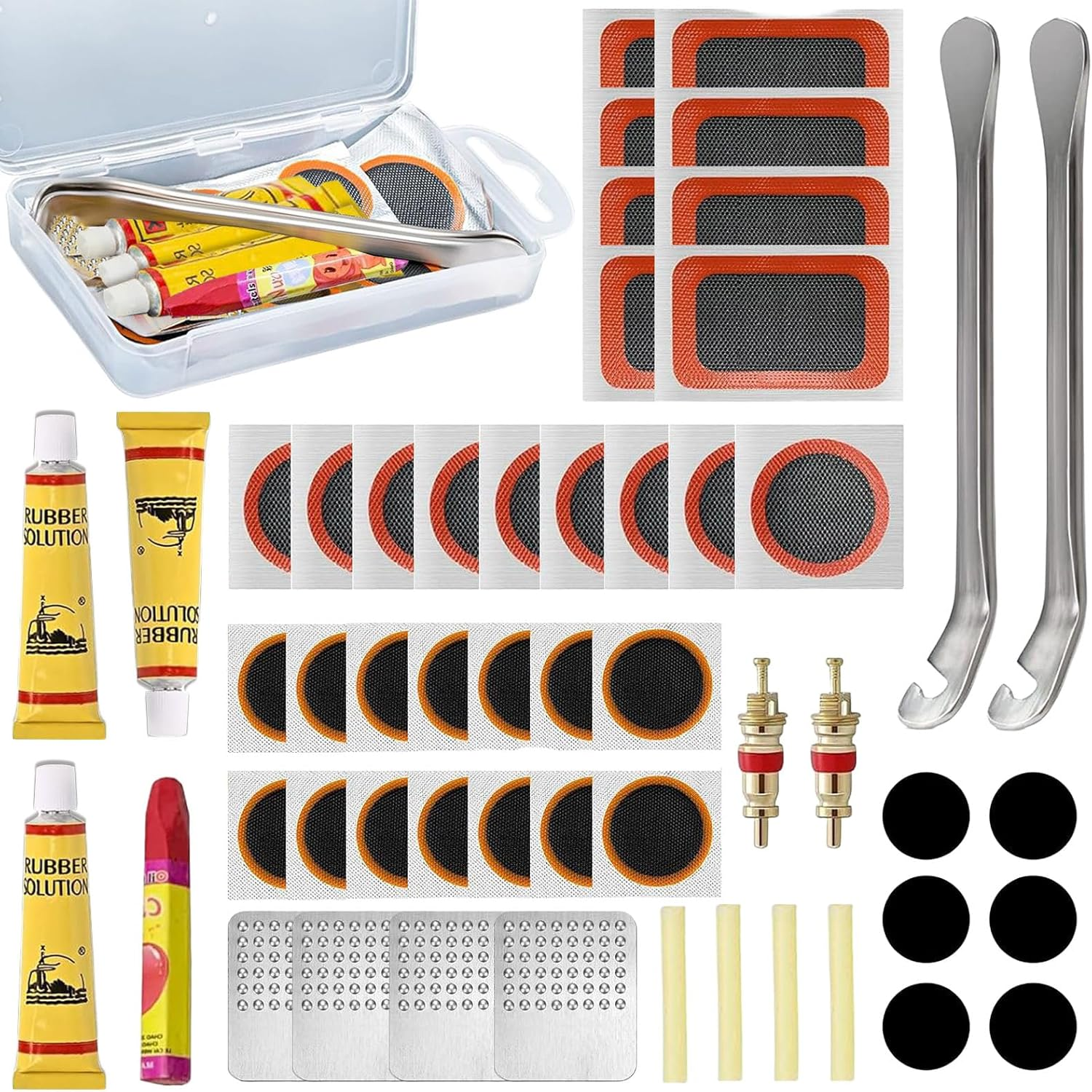 53Pcs Tyre Repair Kit, Inner Tube Tire Bike Repair Kit, Puncture Repair Kit Bicycle, Bicycle Tire Repair Tools, Suitable for All Bicycles, Mountain Bikes, Road Bikes and Commuter Bikes image number 4