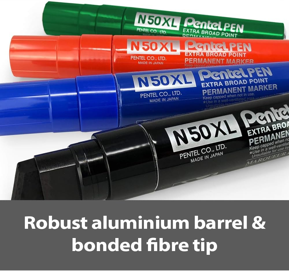 Pentel PEN Jumbo Permanent Marker Chisel Point Black Ink, Box of 6 Markers (N50XL-A) image number 1