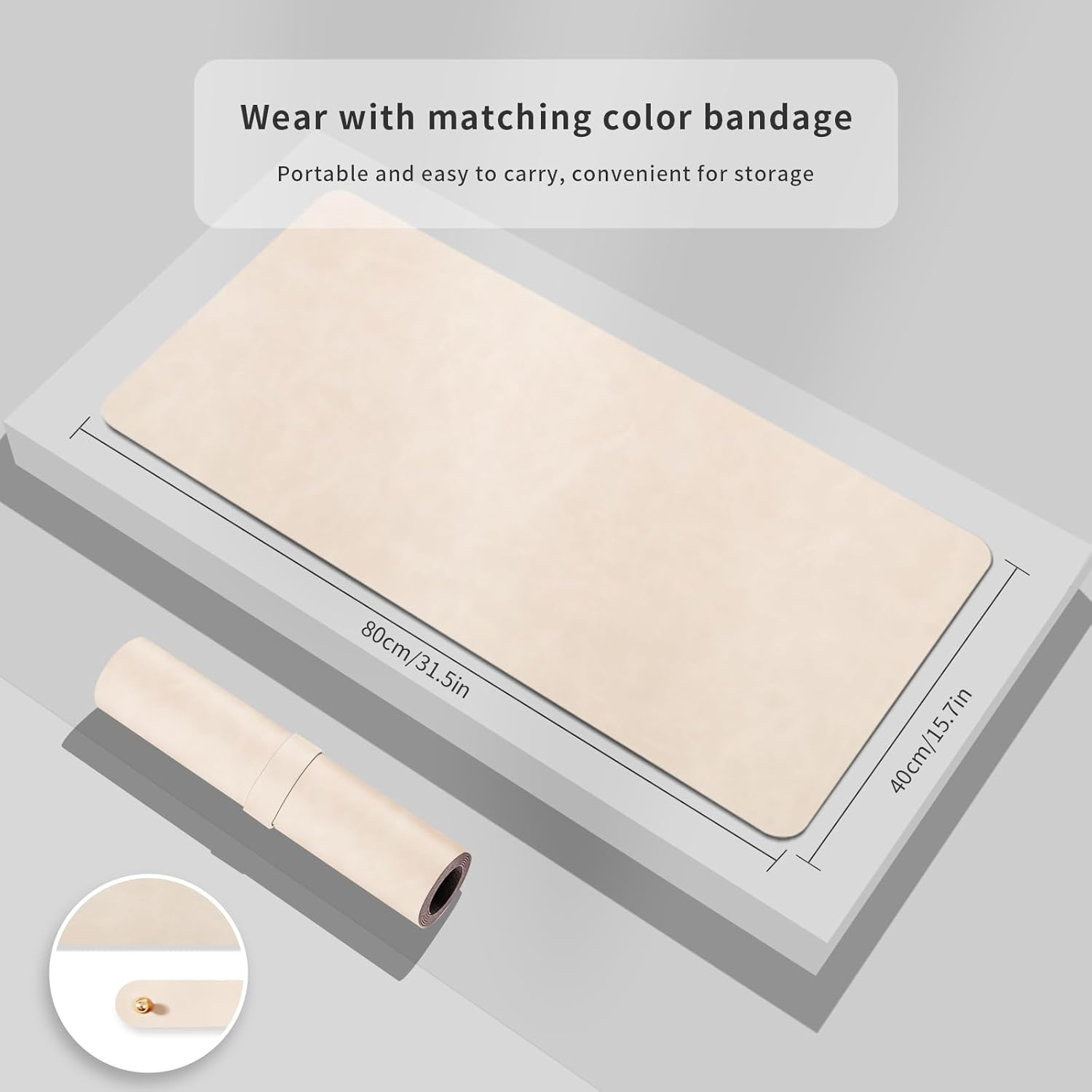 Crazy Horse Leather Desk Mat Large Mouse Pad Laptop Computer Desk Pad Protector Non-Slip Waterproof Table Blotter Desktop Writing Pad for Office and Home (Beige, 80X40Cm) image number 6