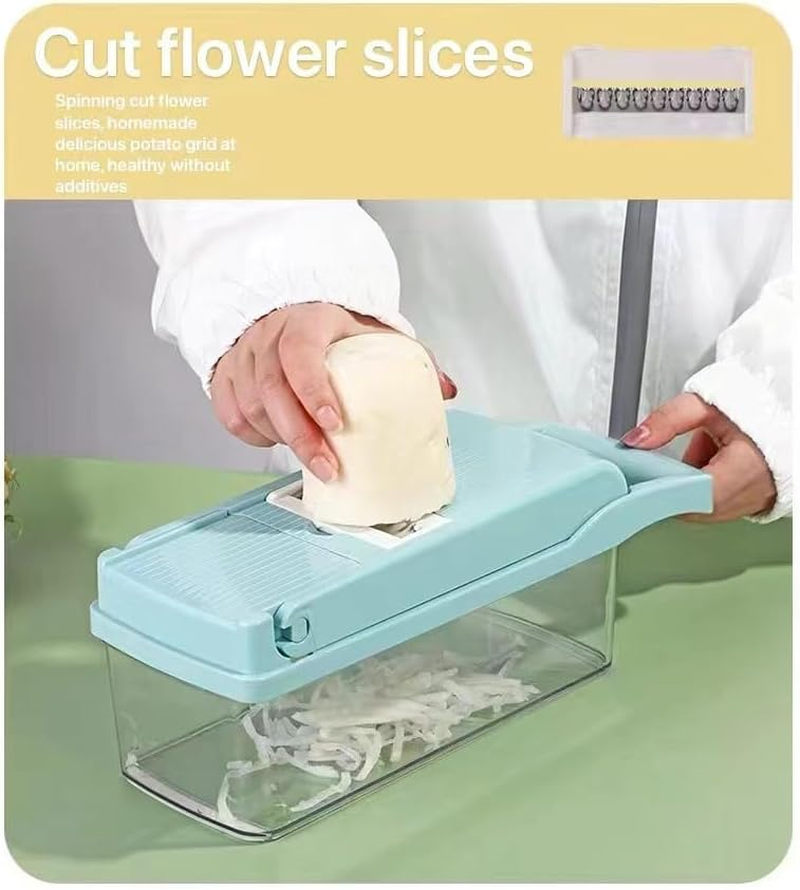 Vegetable Chopper, Onion Chopper, 15 in 1Professional Food Chopper Multifunctional Vegetable Slicer, Dicing Machine, Adjustable Vegetable Cutter with Container-Blue