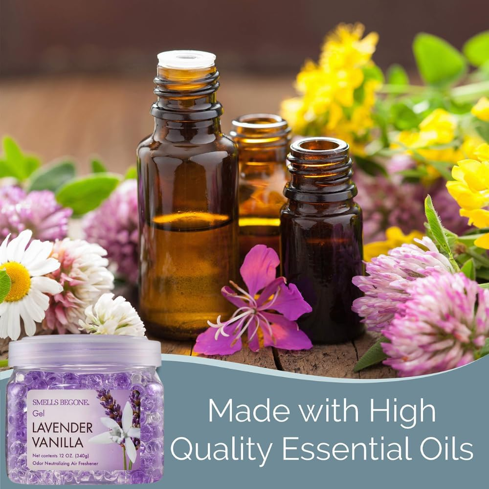 SMELLS BEGONE Odor Eliminator Gel Bead Value Pack - Air Freshener - 2 X 12 Ounce + 48 Ounce Refill (Purple) image number 3