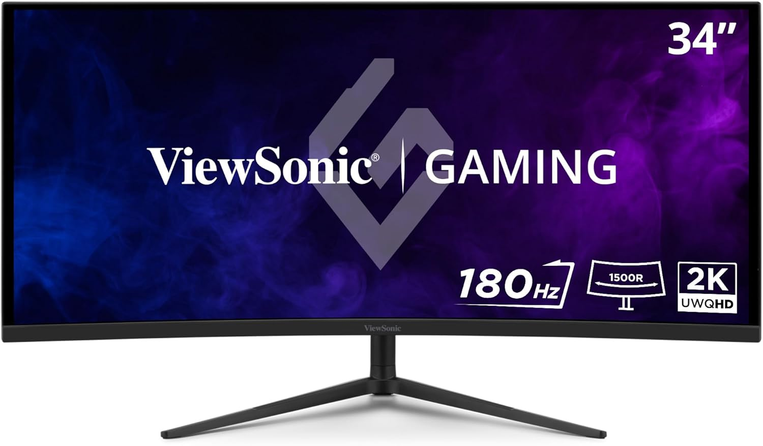 Viewsonic VX3418C-2K 34 Inch UWQHD 1500R Curved Gaming Monitor, 180Hz, 1Ms MPRT, AMD Freesync Premium, HDMI, Displayport, Speakers