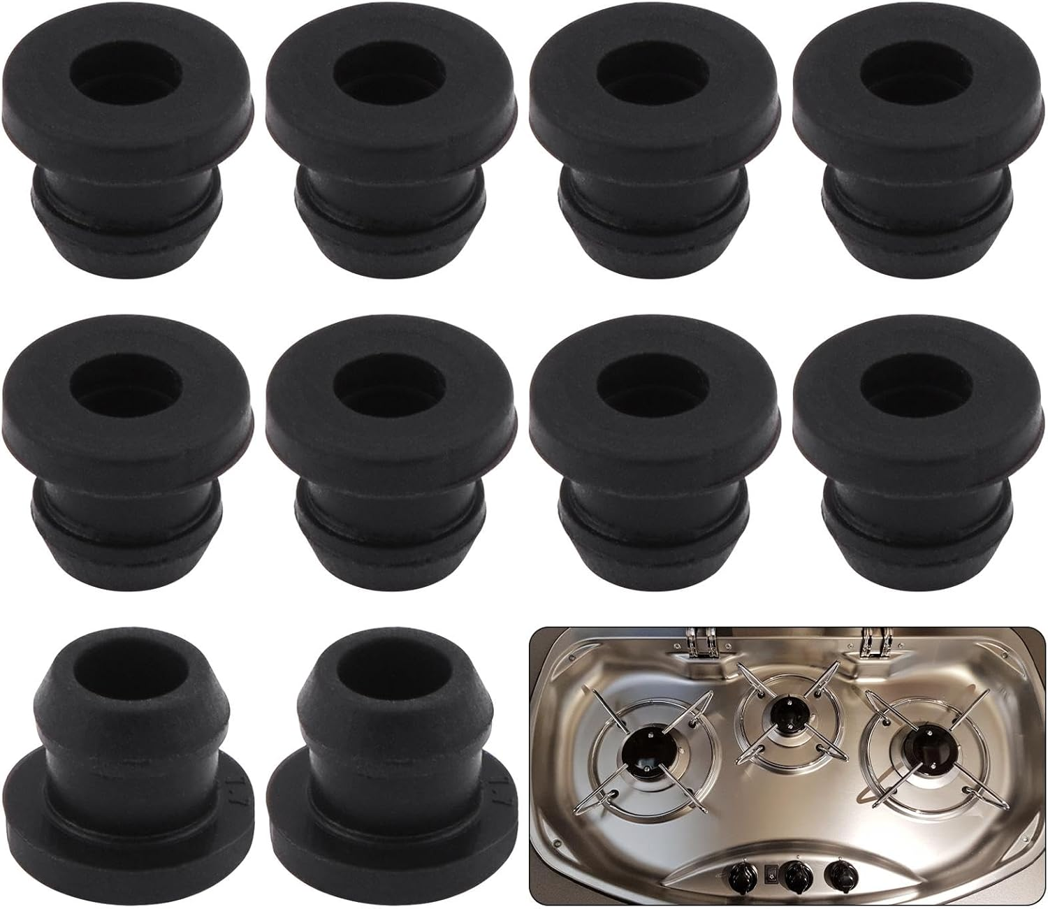 10Pcs RV Stove Grommet Kit, Closed Rubber Hole Plug, Heat Resistant Stove Parts Grommets Rubber Grommet Kit, Stove Protector Range Burner Grate Rubber Feet Pad(Black) image number 5