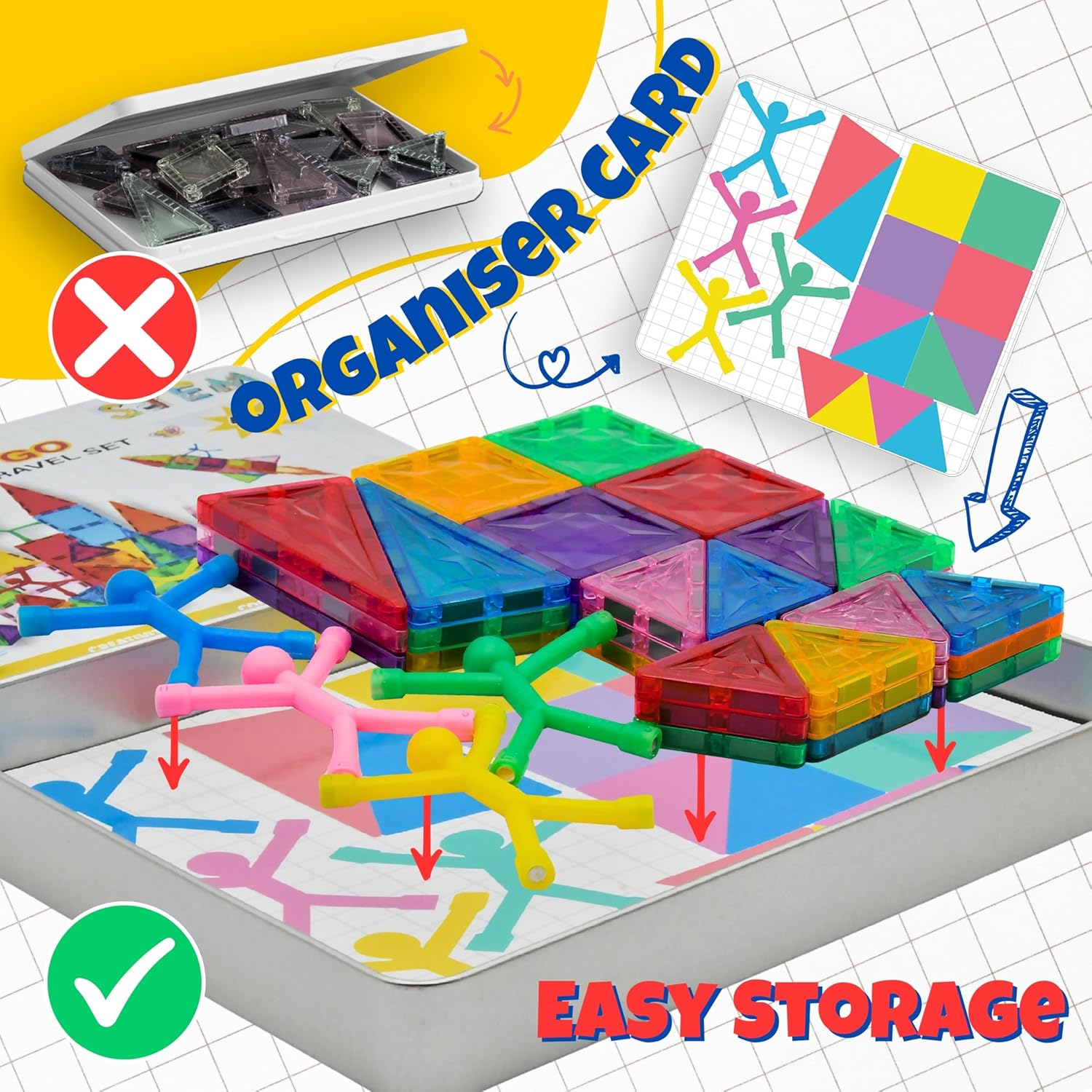 Magnetic Tiles Travel Set 44PC, Mini Magnetic Tiles STEM Building Kids Toys, Sensory Stacking Tiles for Toddlers, Travel Essentials, Preschool Montessori Toy, Baby Toys, Best Gifts for Boys & Girls image number 5