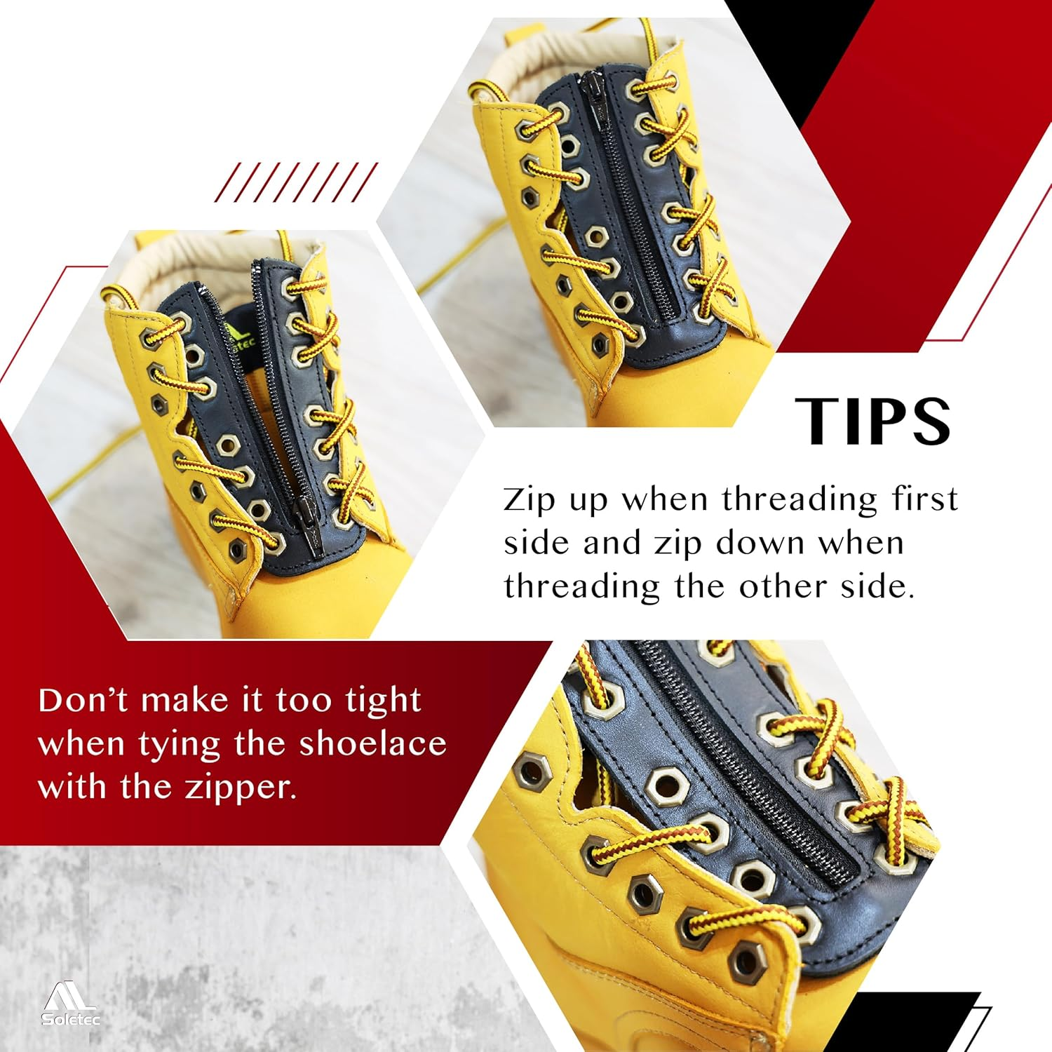 Leather Lace-In Boot Zipper 6 Eyelet Zipper Suitable for All Brands - Black, Black C-Eye image number 5