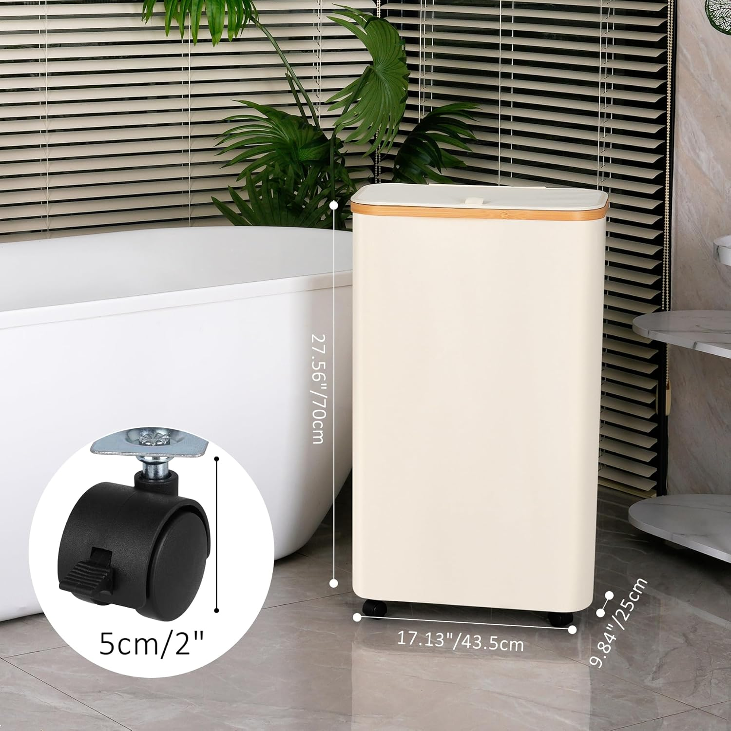 Iegrow Laundry Basket with Wheels 75 L, Laundry Hamper Slim with Removable and Washable Inner Bag, Laundry Baskets Laundry Baskets with Lid for Clothes, Toys, Towels (Beige) image number 3