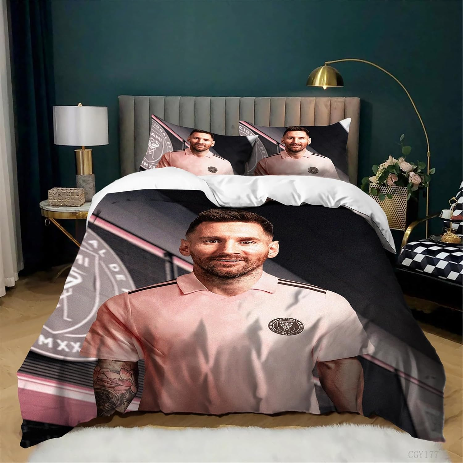 3Pcs Messi Bedding Duvet Cover Set Light-Weight Quilt Cover Set Football Star Ultra Soft Duvet Cover with 2 Pillow Shams image number 7