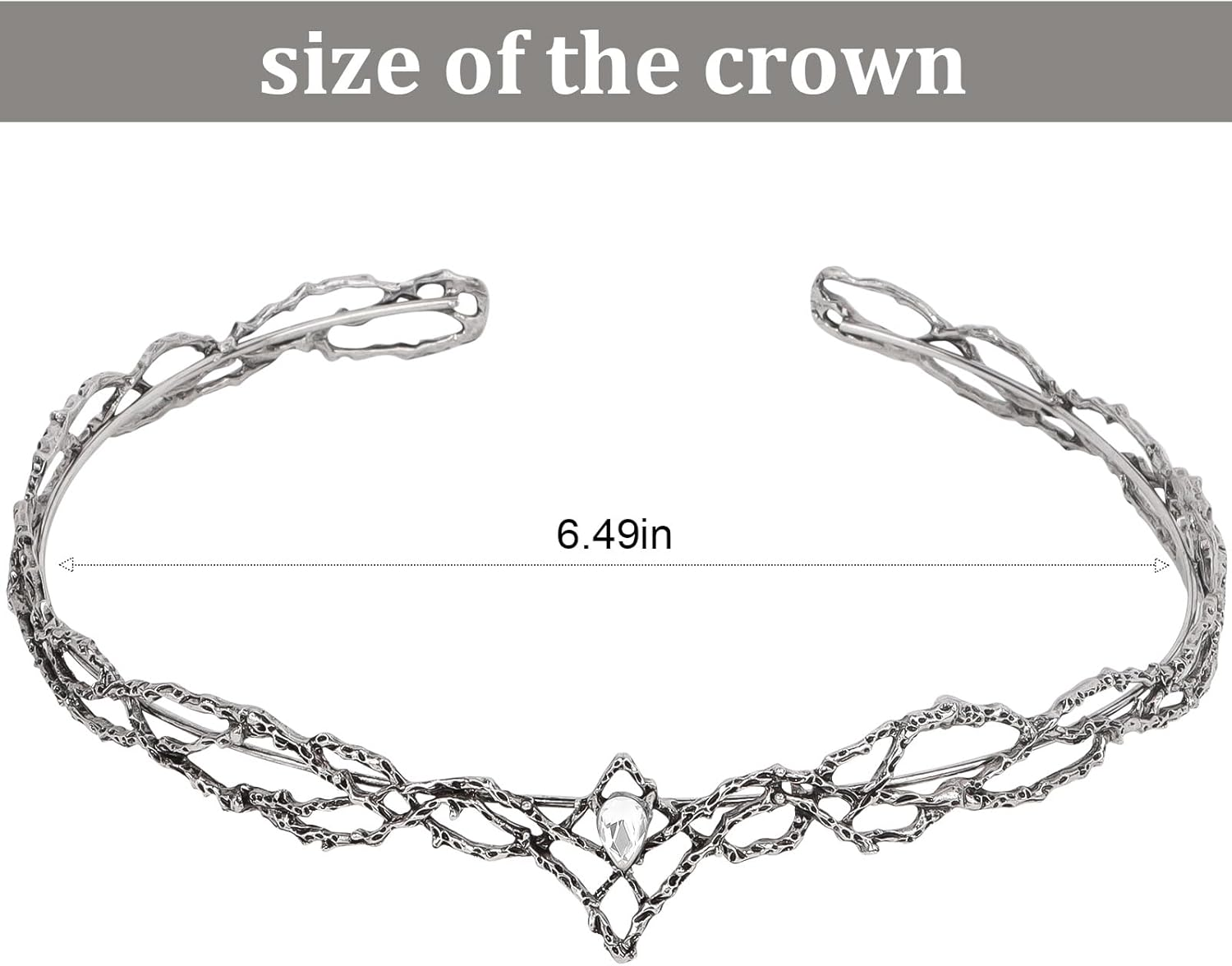 ANBALA Rhinestone Fairy Crown for Women Crystal Elf Crown Circlet Costume Headwear for Men Renaissance Headpiece for Birthday Party Cosplay Halloween - Silver-2 image number 3
