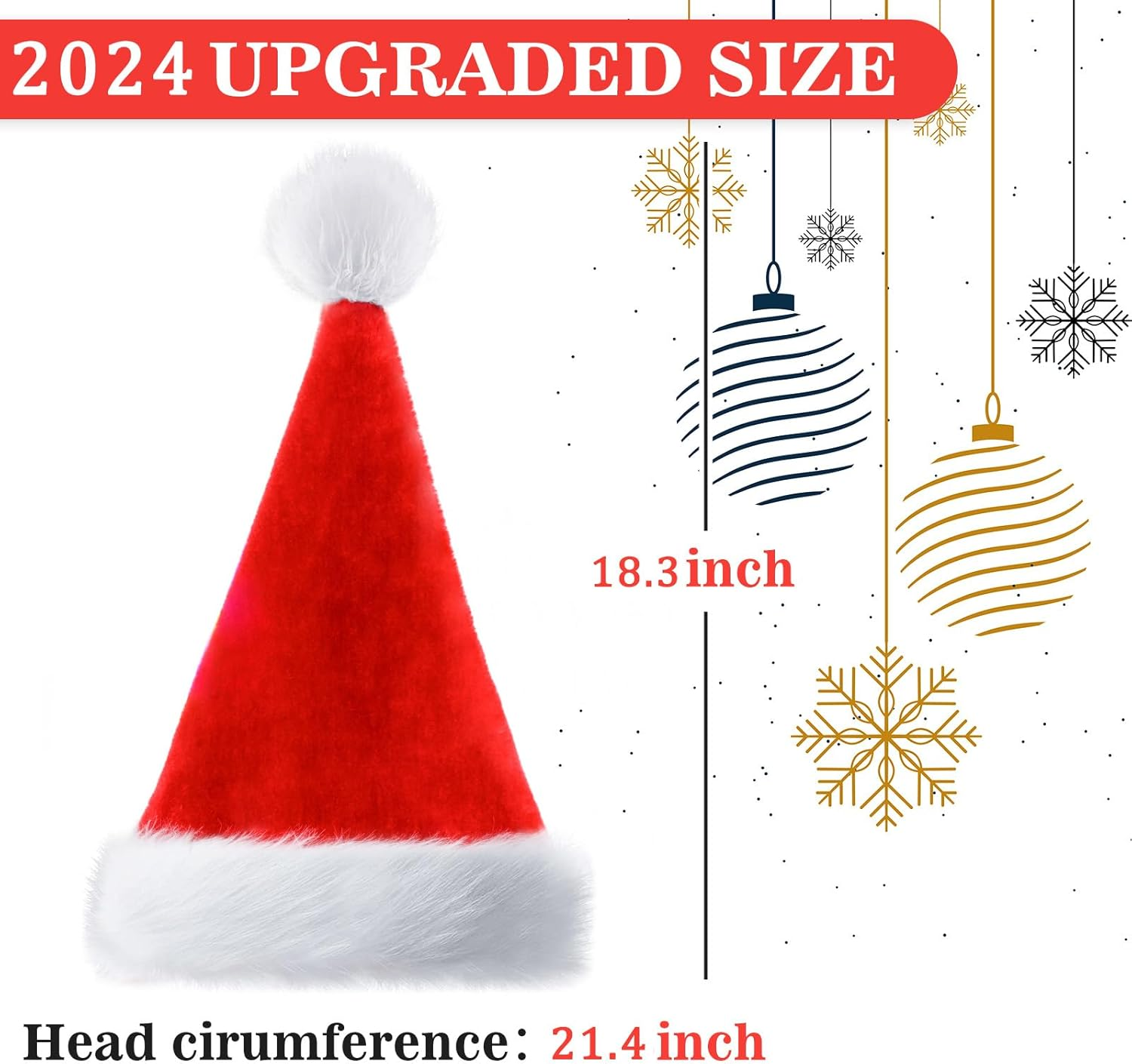 Santa Hat Christmas Hat for Adult, Unisex Soft Plush Classic Fur Xmas Holiday Hat, Thicken Comfortable Velvet Santa Claus Hat for Christmas New Year Festive Theme Party Supplies image number 1