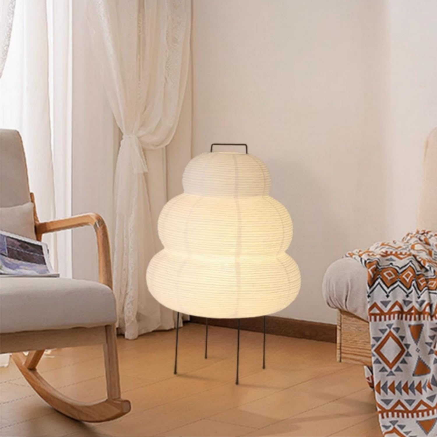 Noguchi Style Lamp, Akari Lamp, Paper Lantern Lamp, Floor Paper Lamp, Rice Paper Floor Lamp, for Establishing a Warm and Cozy Ambiance in Any Room (Rice Paper) image number 3