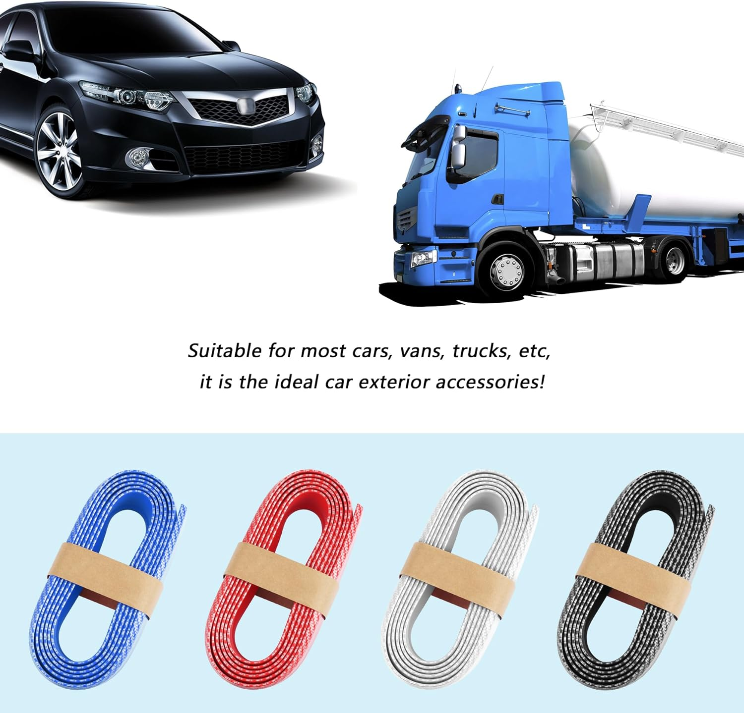 8.2Ft Universal Front Bumper Lip Strip, Anti-Scratch Rubber Spoiler for Side Skirts, Bumpers, Trunk - Car Exterior Accessories for Truck SUV (White) image number 3