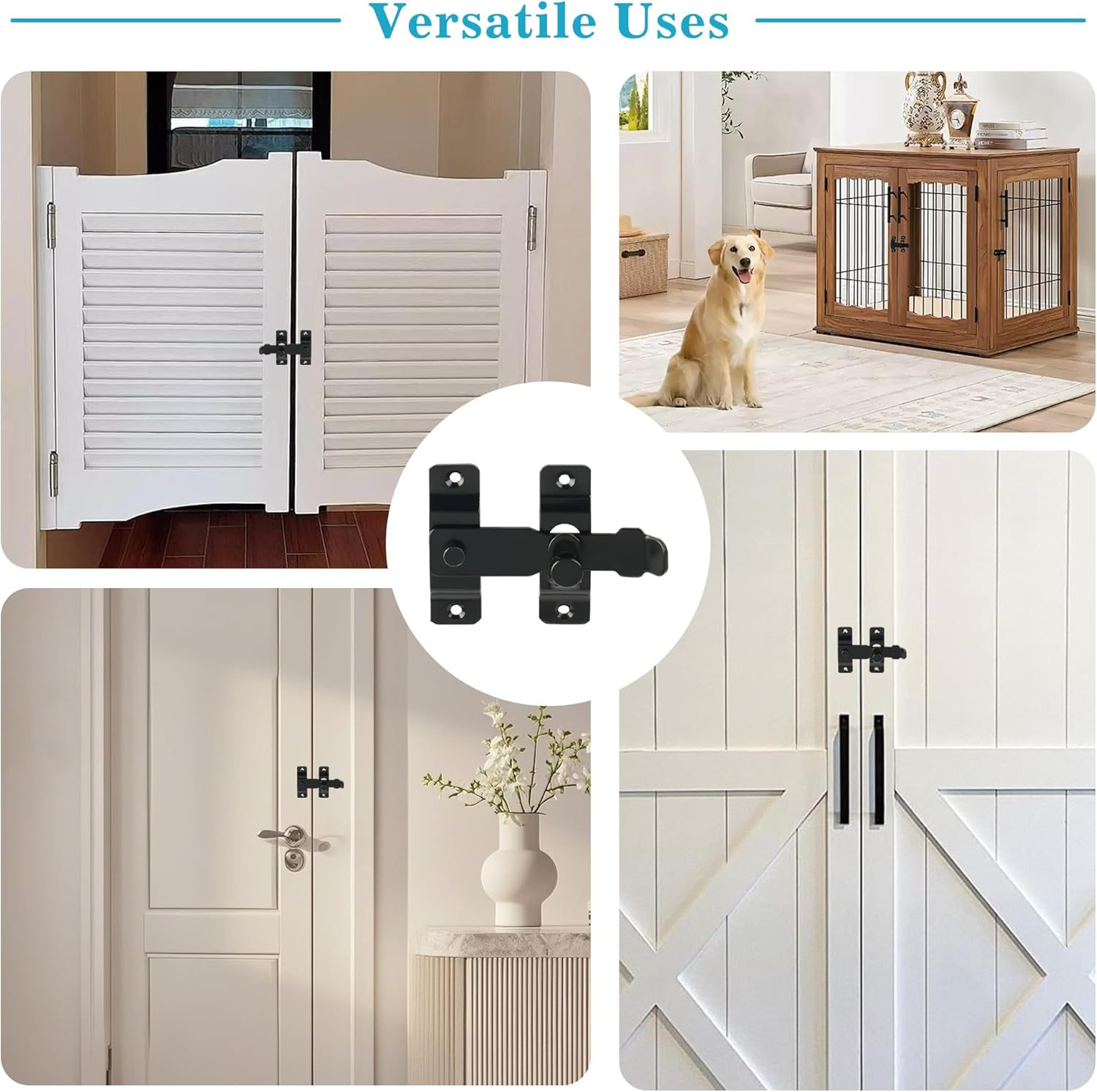 Alise Flip Latch Gate Latches Safety Door Lock Catch for Barn Wood Fence Sliding French Doors,Heavy Duty Thicker Stainless Steel Gate Hardware Locks,Black image number 6