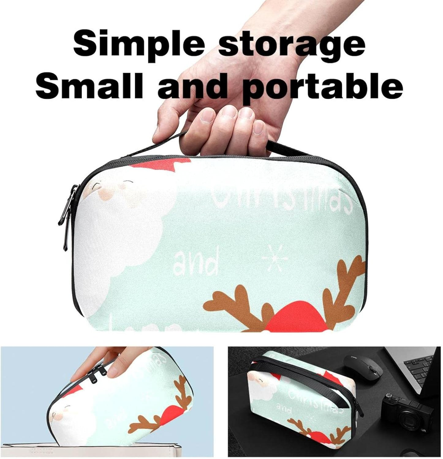 Electronic Organizer Travel Cable Organizer Electronics Accessories Cases for Cable, Charger, USB, SD Card, Christmas Cartoon Elk Santa Lovely