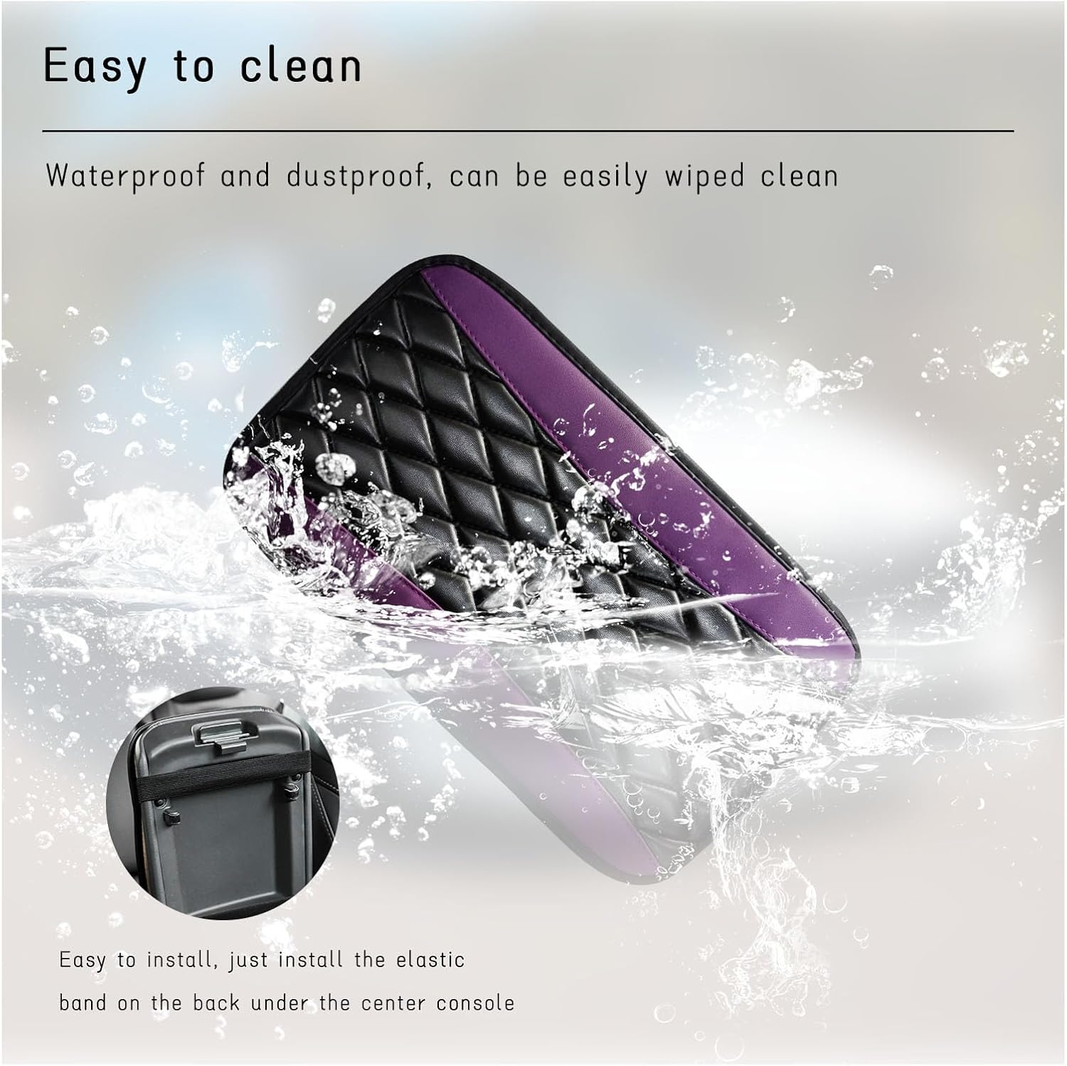 Car Center Console Cushion Pad, Universal Leather Waterproof Armrest Seat Box Cover, Comfortable Auto Armrest Cover Protector, Car Interior Decor Accessories for Most Vehicles (Purple) - Black  Beige image number 3
