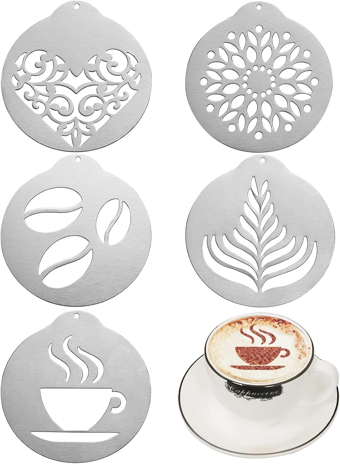 Christmas Coffee Stencils Stainless Steel Sprinkler Dusting Art Chocolate Cocoa Stencils Set Barista Accessories Gifts for Coffee Lovers (Daily Stencils-3) image number 5