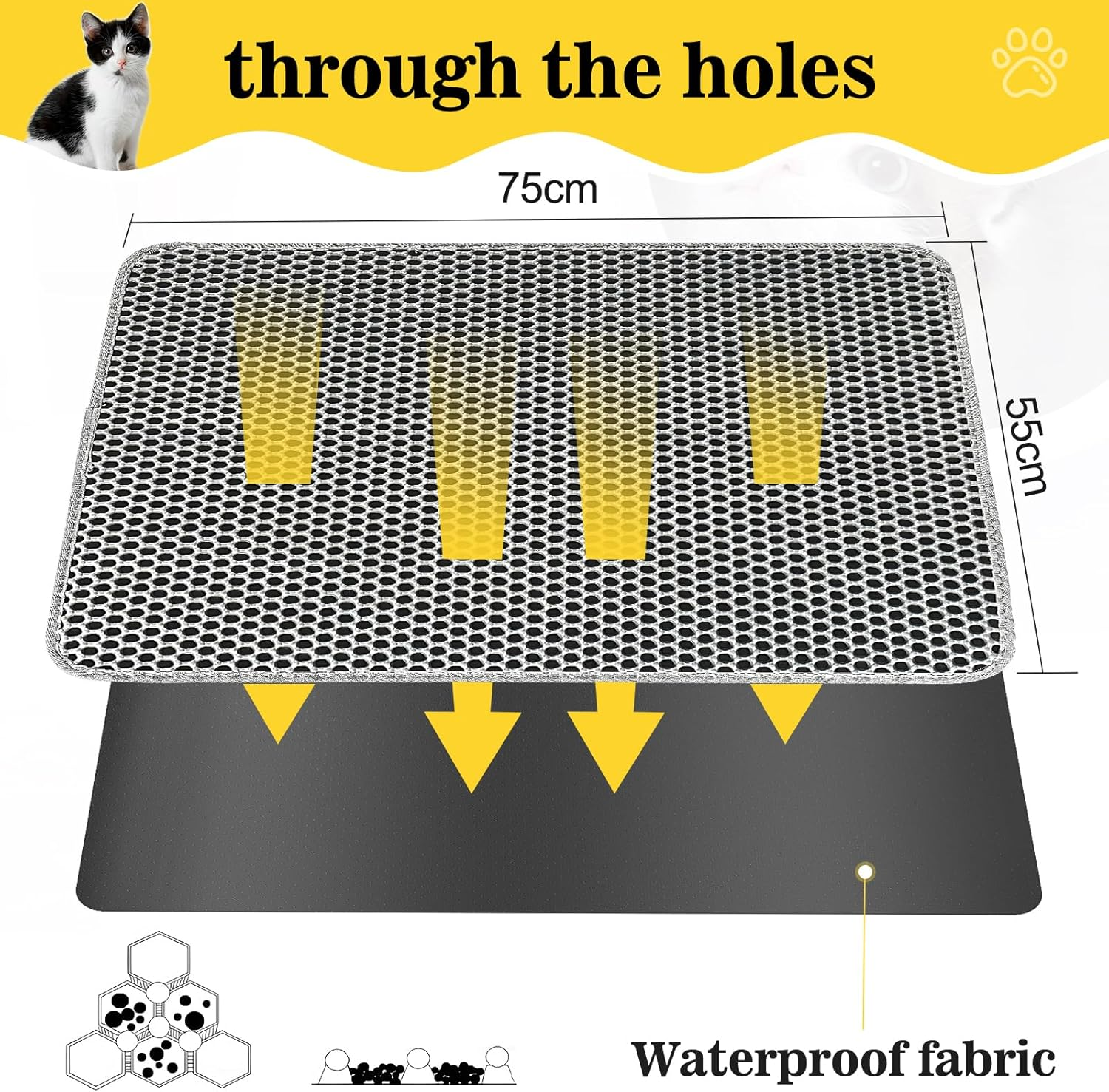 Cat Litter Tray Mat 75 X 55 Cm with Velcro Fastener and Large Hole Design, Cat Litter Mat, Double Waterproof and Non-Slip, Cat Litter Mat, Non-Toxic Material, Cat Litter Mat, Grey image number 6