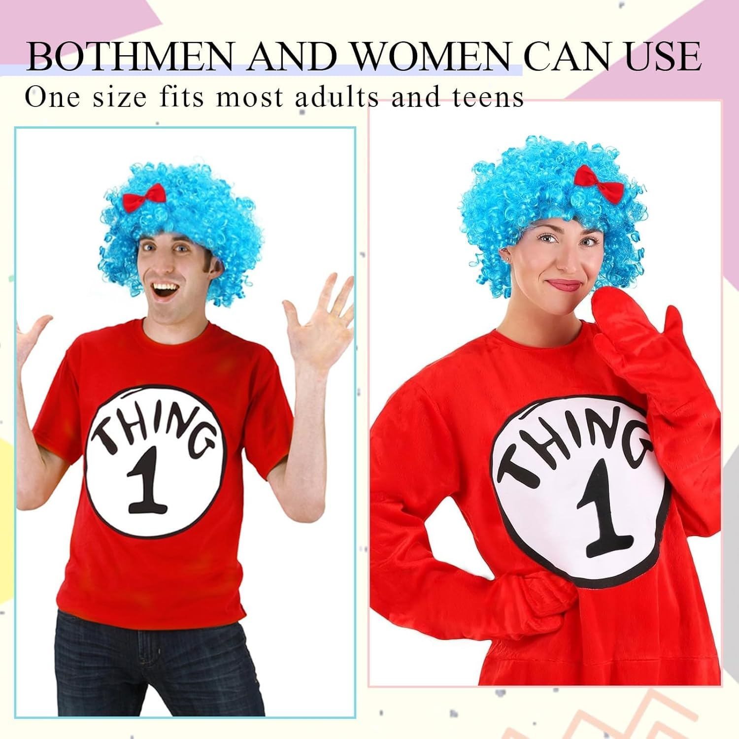 Kuskins 2 Pcs Blue Wigs for Thing 1 Cosplay Accessories - Curly Funky Afro Costume Wig for Reading Week, Halloween and Thing One Party