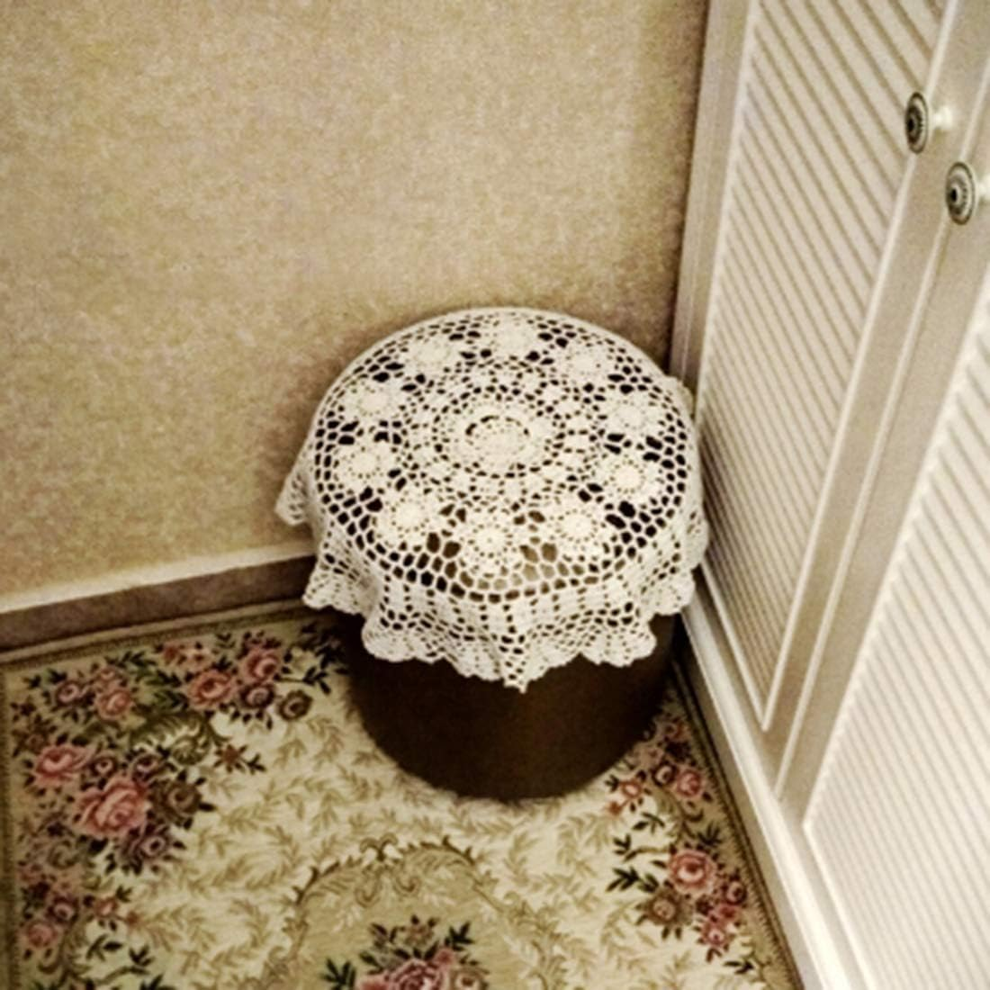 Damanni White Cotton Handmade Crochet Lace Tablecloth Doilies Table Overlay,Round,23 Inch,2Pcs image number 6