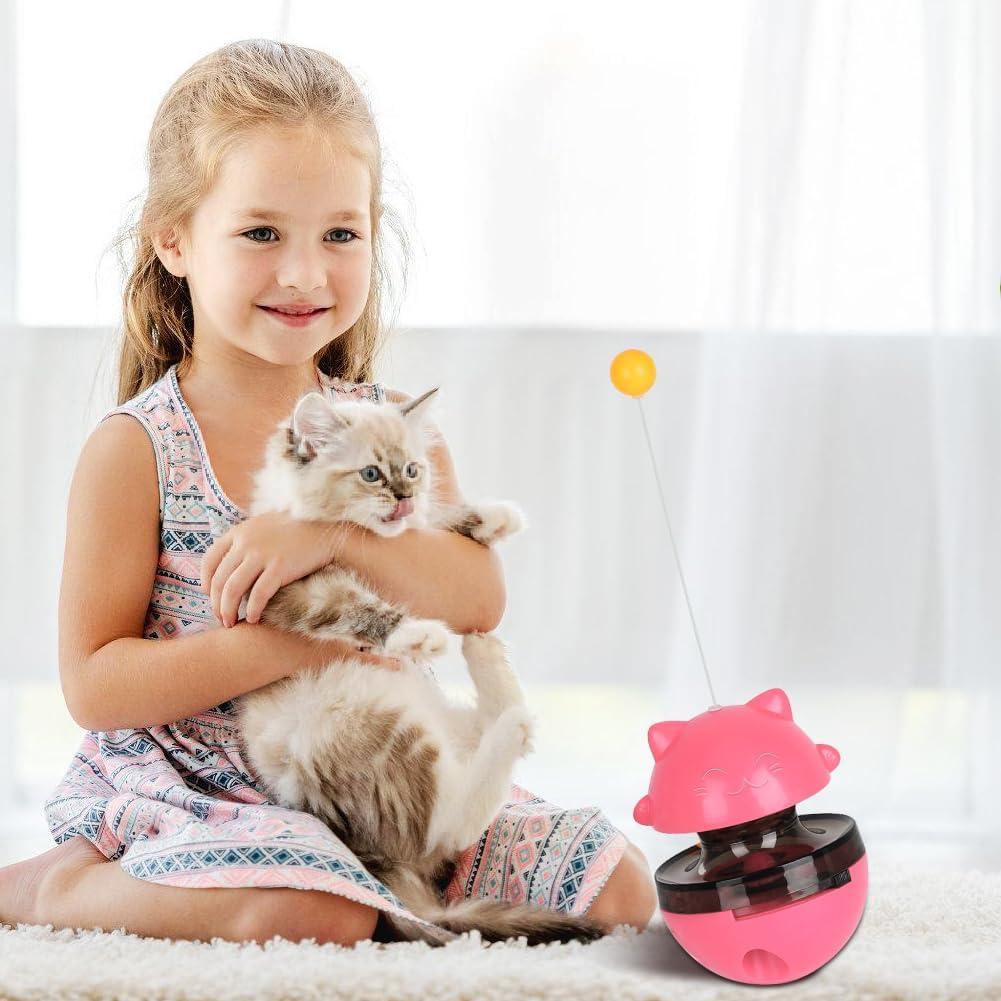 RANJIMA Interactive Cat Toy, Cat Toy for House Cats, 3 in 1 Feather Toy, Cat Feeder Toy, Feeder, Cat Toy with Toy Feeder (Pink) image number 2