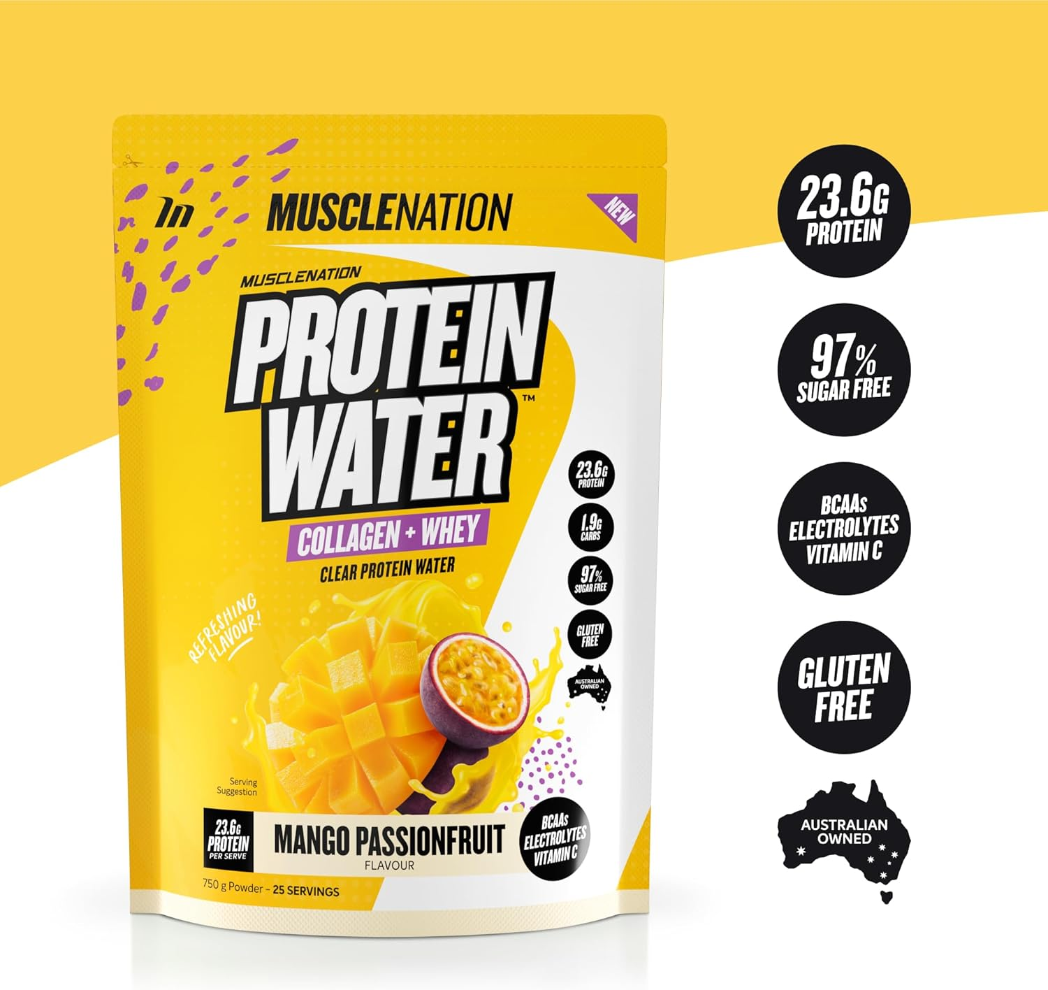Muscle Nation Mango Passionfruit Protein Water 750G (25 Serves)