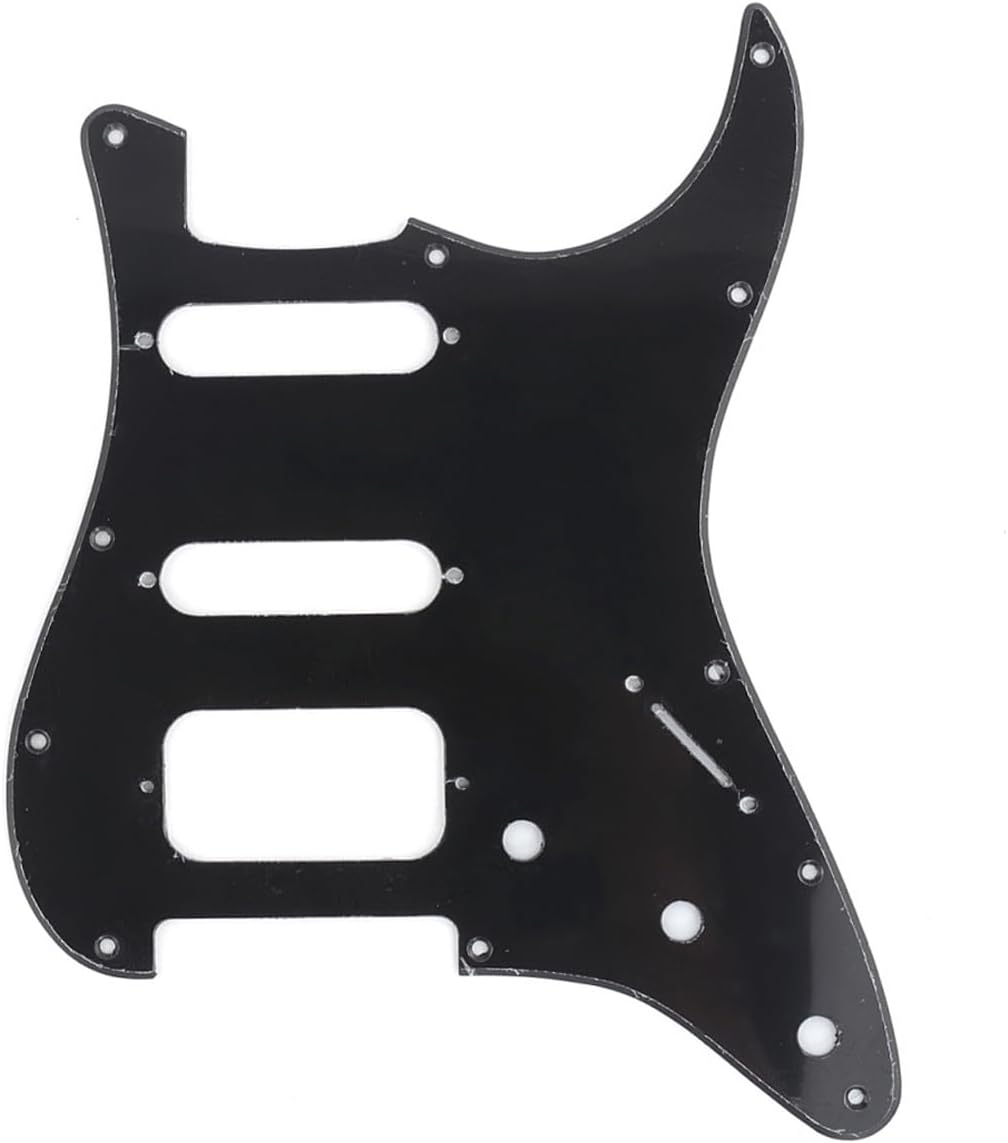 Musiclily Pro 11-Hole round Corner HSS Guitar Strat Pickguard for Usa/Mexican Stratocaster Open Pickup, 1Ply Glossy Black