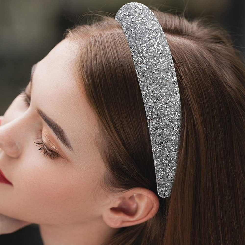 Silver Rhinestone Headband for Women, Padded Head Bands for Women'S Hair, Non Slip Sequin Diamond Headband, Glitter Sparkle Jeweled Headband, Girls Hair Accessories image number 6