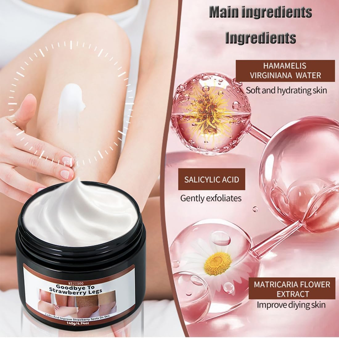 Goodbye to Strawberry Legs Cream-Strawberry Legs Treatment,Ultra Strength Exfoliating Body Lotion Hydrating Chicken Skin Treatment,Keratosis Pilaris Moisturizing Women Men 4.7 Fl Oz (1 Set) image number 3