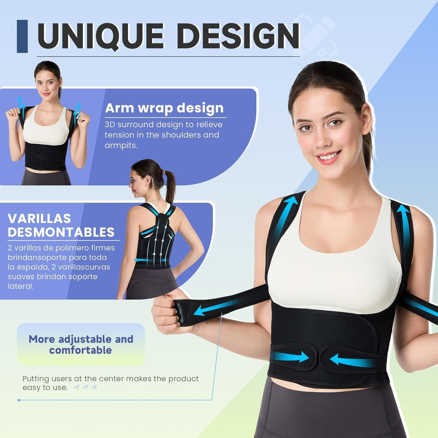 Posture Corrector for Men and Women, Back Brace, Scoliosis and Hump Correction, Breathable, Adjustable, Improves Posture for Men and Women, Can Be Used during Sports, Office, and Bedroom L image number 1