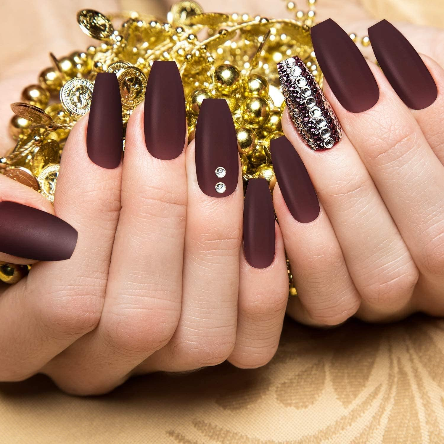 72Pcs 3 Boxes False Nails Matte Fake Nail Tip Kit Fingernail Long Medium Wine Red Full Cover image number 3