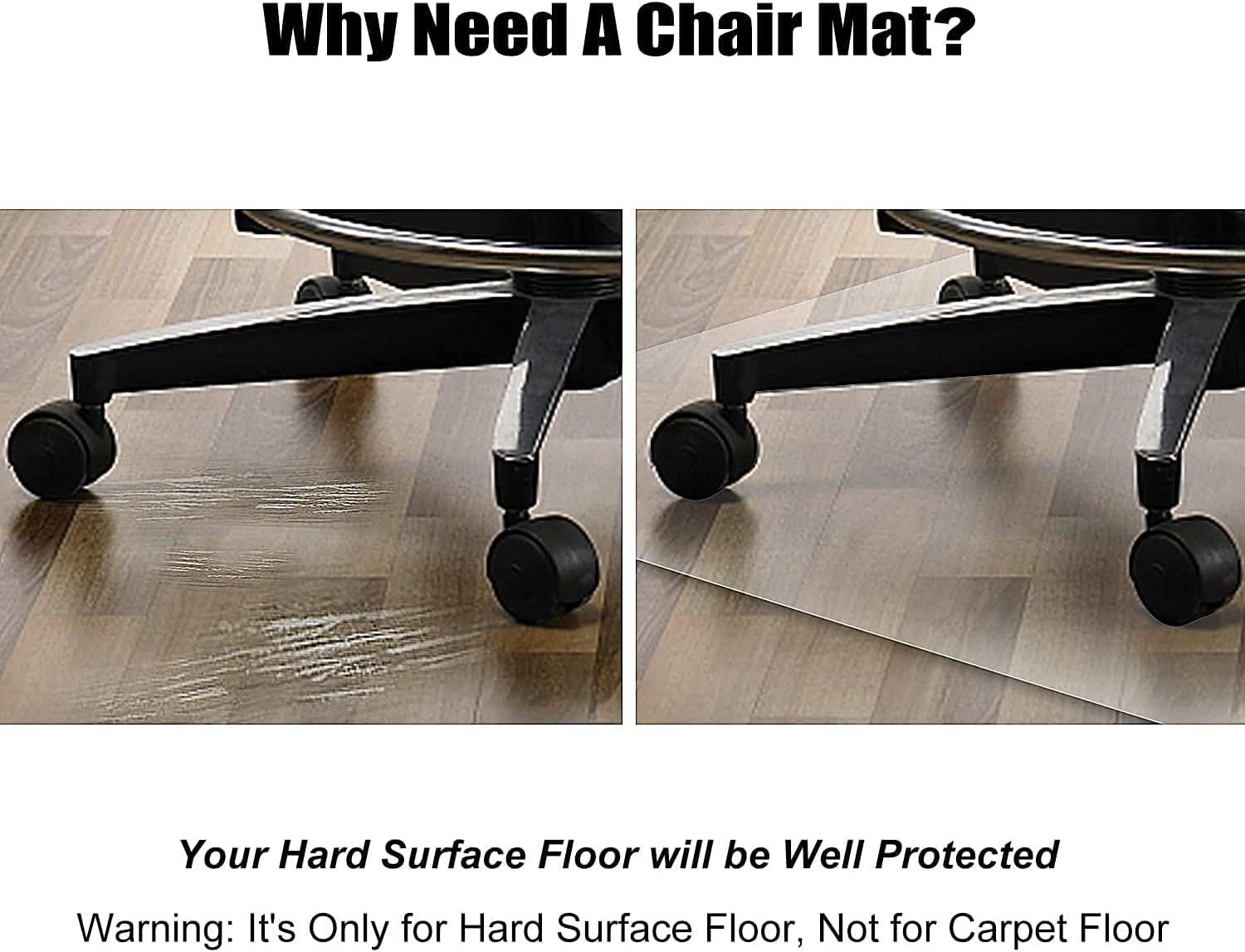 Office Chair Mat for Hard Wood Floors, 36 X 48 Inches Clear Floor Mat for for Rolling Chairs, Heavy Duty Wood/Tile Floor Protectors for Home Office, Anti-Slip, Easy to Clean image number 4
