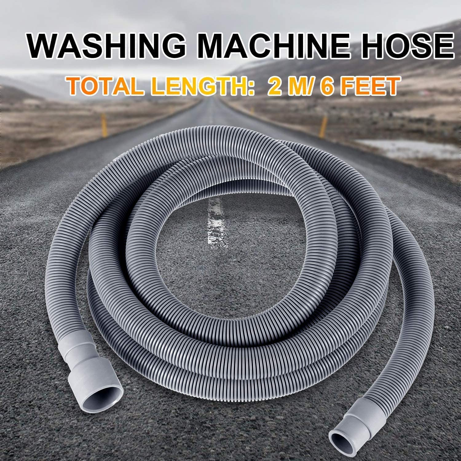 5 Feet Universal Washing Machine Drain Hose Flexible Dishwasher Drain Hose Extension Kits Corrugated Washer Hose Extension Kits with 1 Extension Adapter and 2 Hose Clamps, U-Bend Hose Holder image number 1