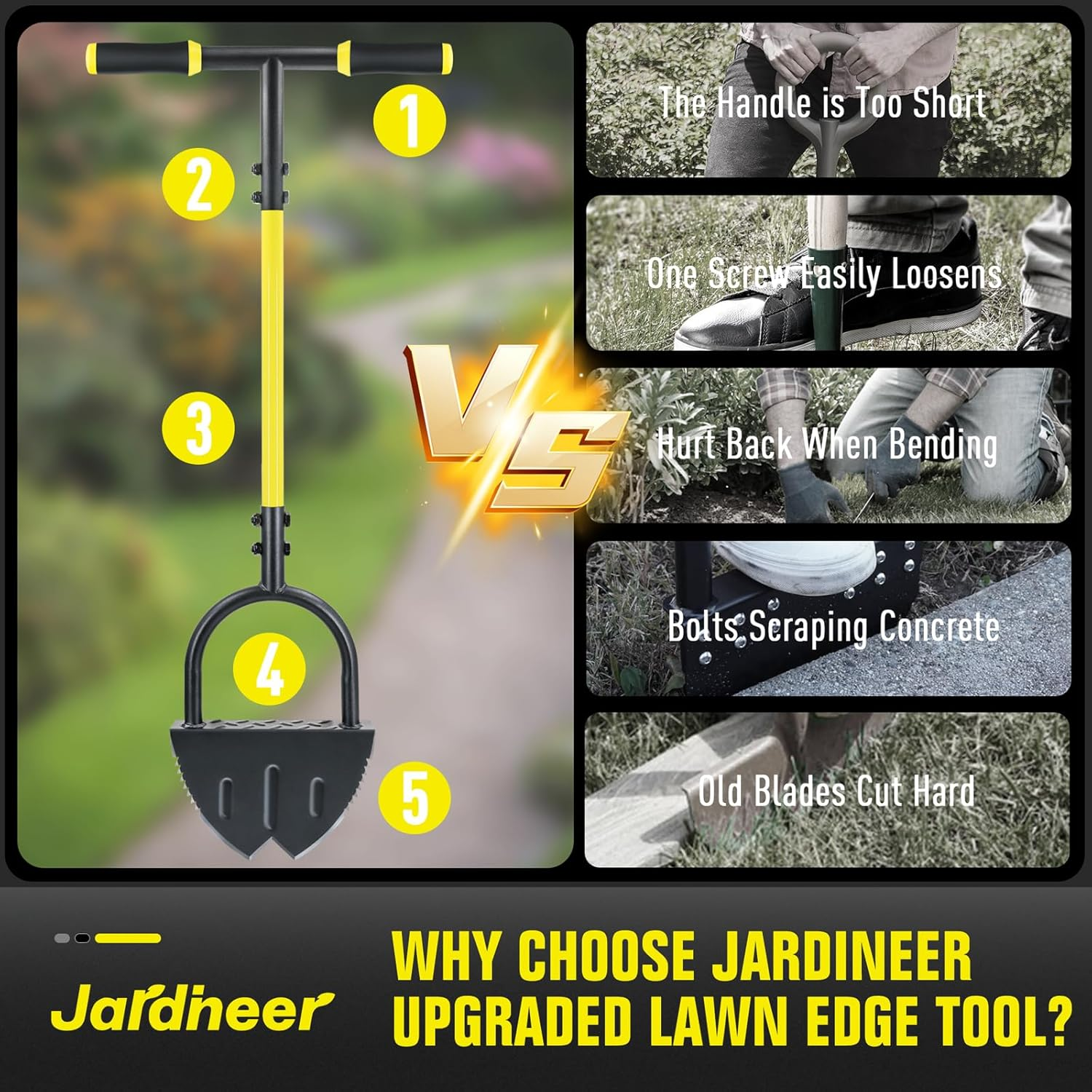Jardineer Edger Lawn Tool Long Handle, Upgraded Manual Grass Edger with Double V-Shaped Serrated Edge Blade and Wide Footplate, Edgers for Landscaping Yard Maintenance image number 6
