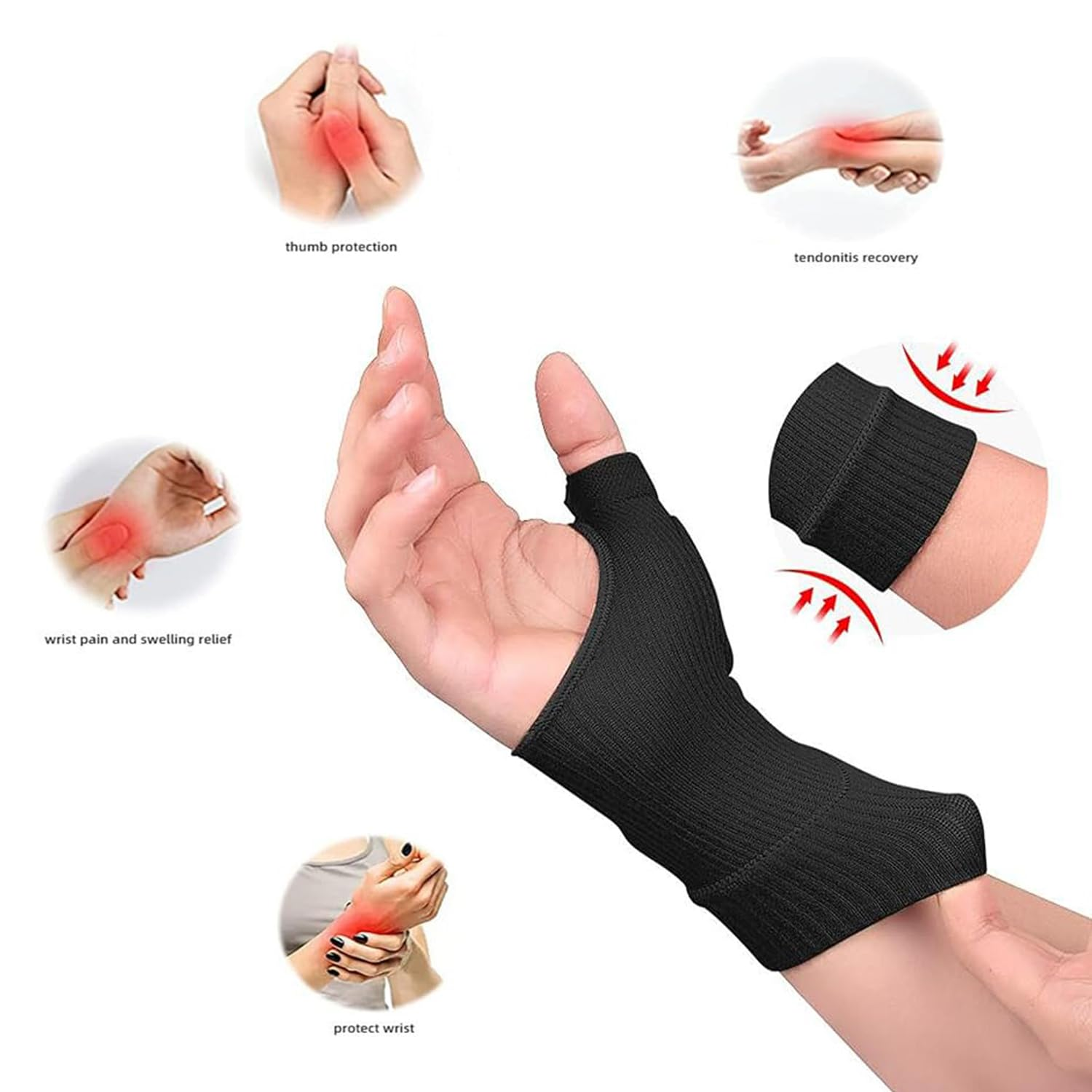 Roczential Gel Thumb Brace 1 Pair Wrist Support Compression Gloves Breathable Wrist Brace for Arthritis Pain Relief Protector Support Compression Arthritis Gloves for Carpal Tunnel Tenosynovitis (Black) image number 3