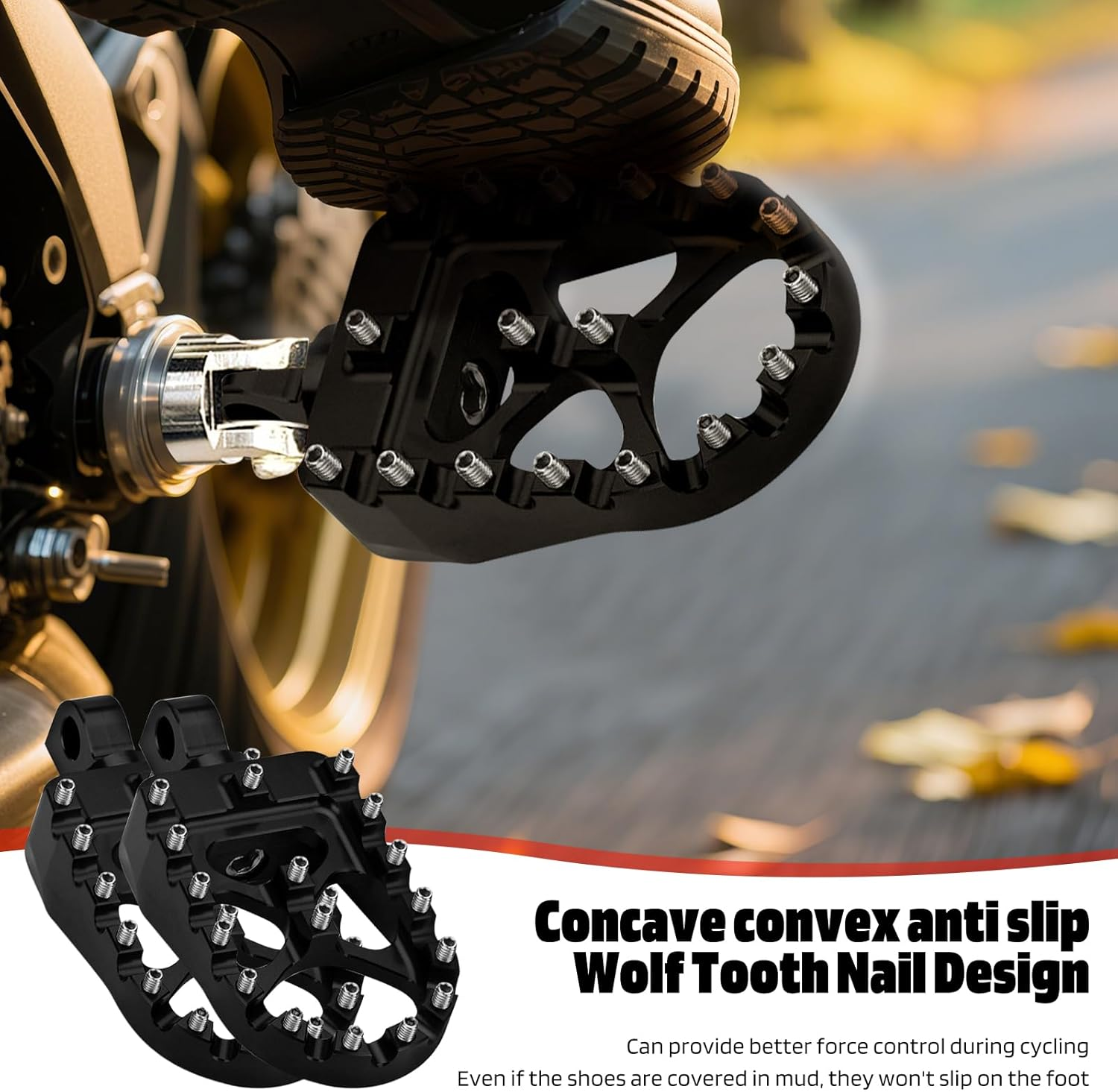 Pacify Motorcycle Foot Pegs,Aluminum Alloy CNC Dirt Bike Pegs 360&deg; Roating anti Slip Wide Bicycle Pedal Fit for Harley Dyna Sportster Fatboy Iron 883 Accessories (Black) image number 4